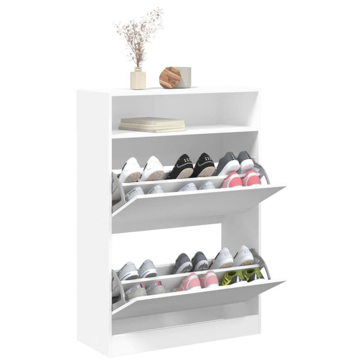 VIDAXL Armoire a chaussures 2 tiroirs rabattables blanc 80x34x116 cm