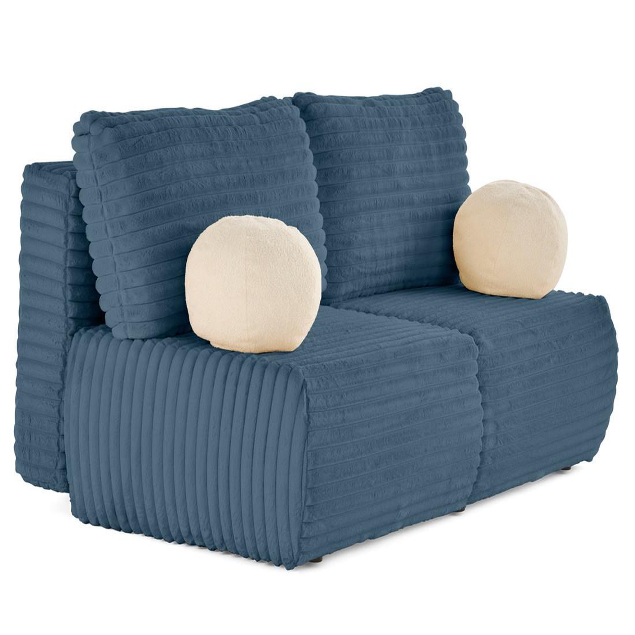 Voir la diapositive 5 : BEST MOBILIER Marvin - canapé 3 places convertible et coffre en fausse fourrure côtelée avec 2 coussins boule inclus