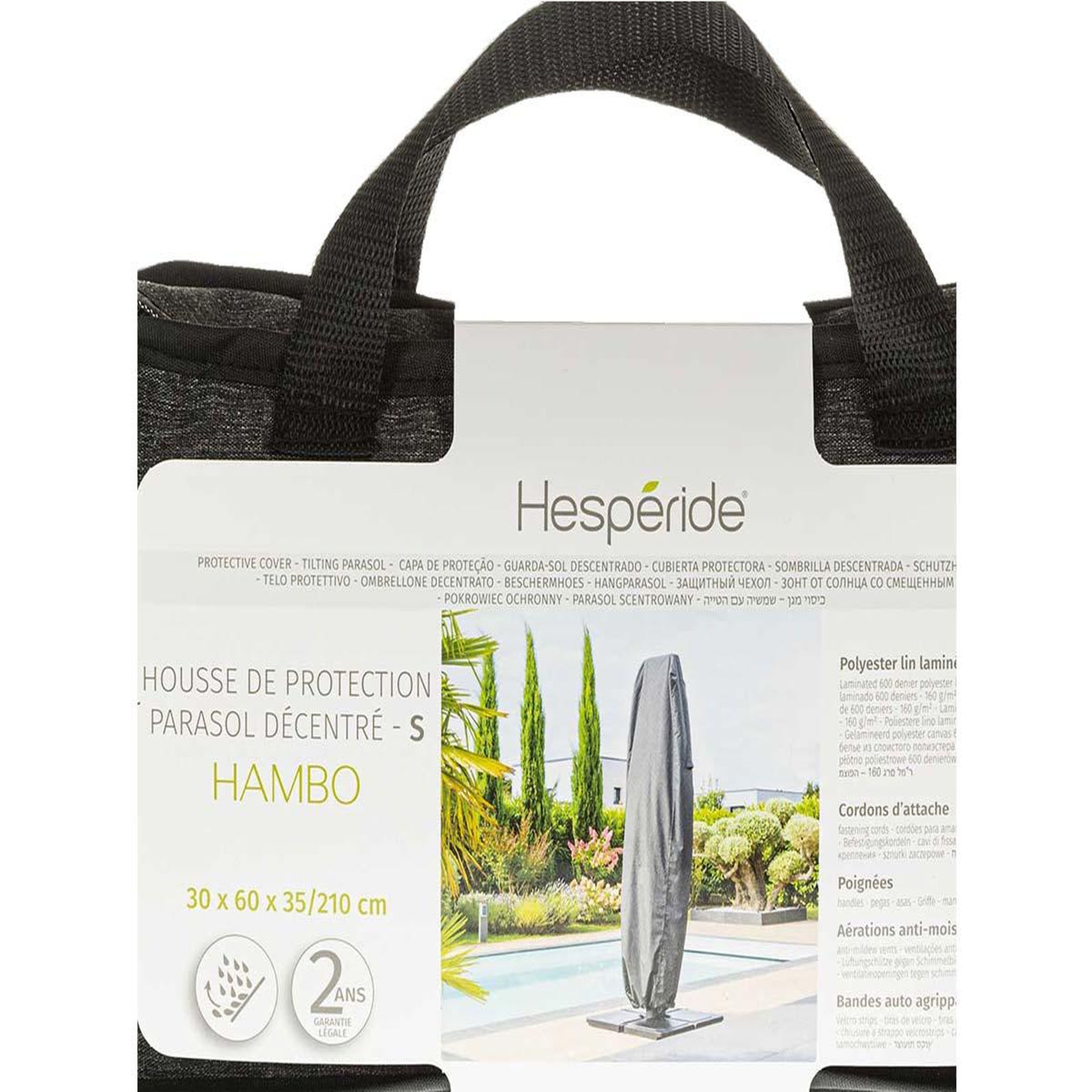 Voir la diapositive 2 : HESPERIDE Housse pour parasol décentré S gris Hambo - 60 x 30 x 210 cm - Hespéride
