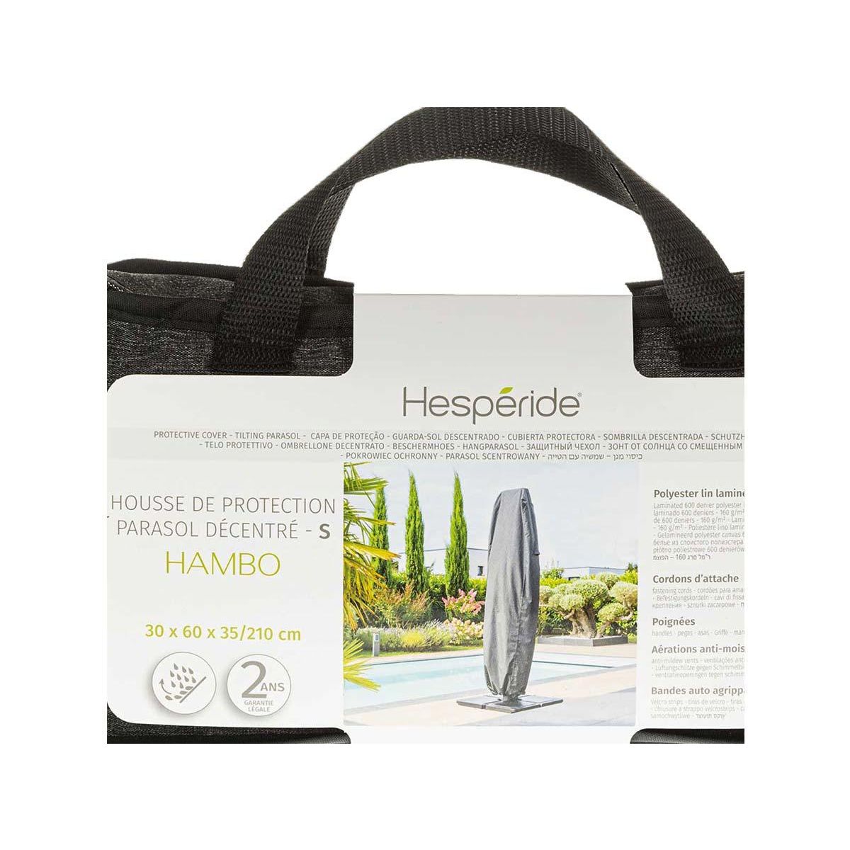 HESPERIDE Housse pour parasol décentré S gris Hambo - 60 x 30 x 210 cm - Hespéride