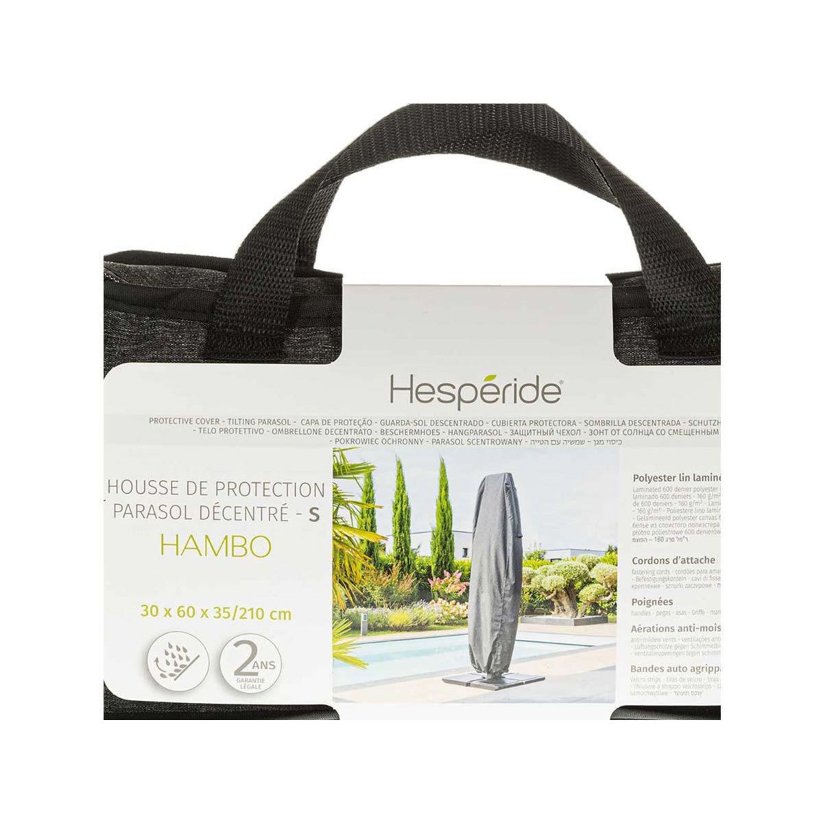HESPERIDE Housse pour parasol décentré S gris Hambo - 60 x 30 x 210 cm - Hespéride