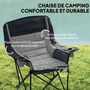 Voir la diapositive 5 : OUTSUNNY Chaise de camping pliante rembourrée - porte-gobelets, poches latérales rangement - sac transport inclus - gris noir