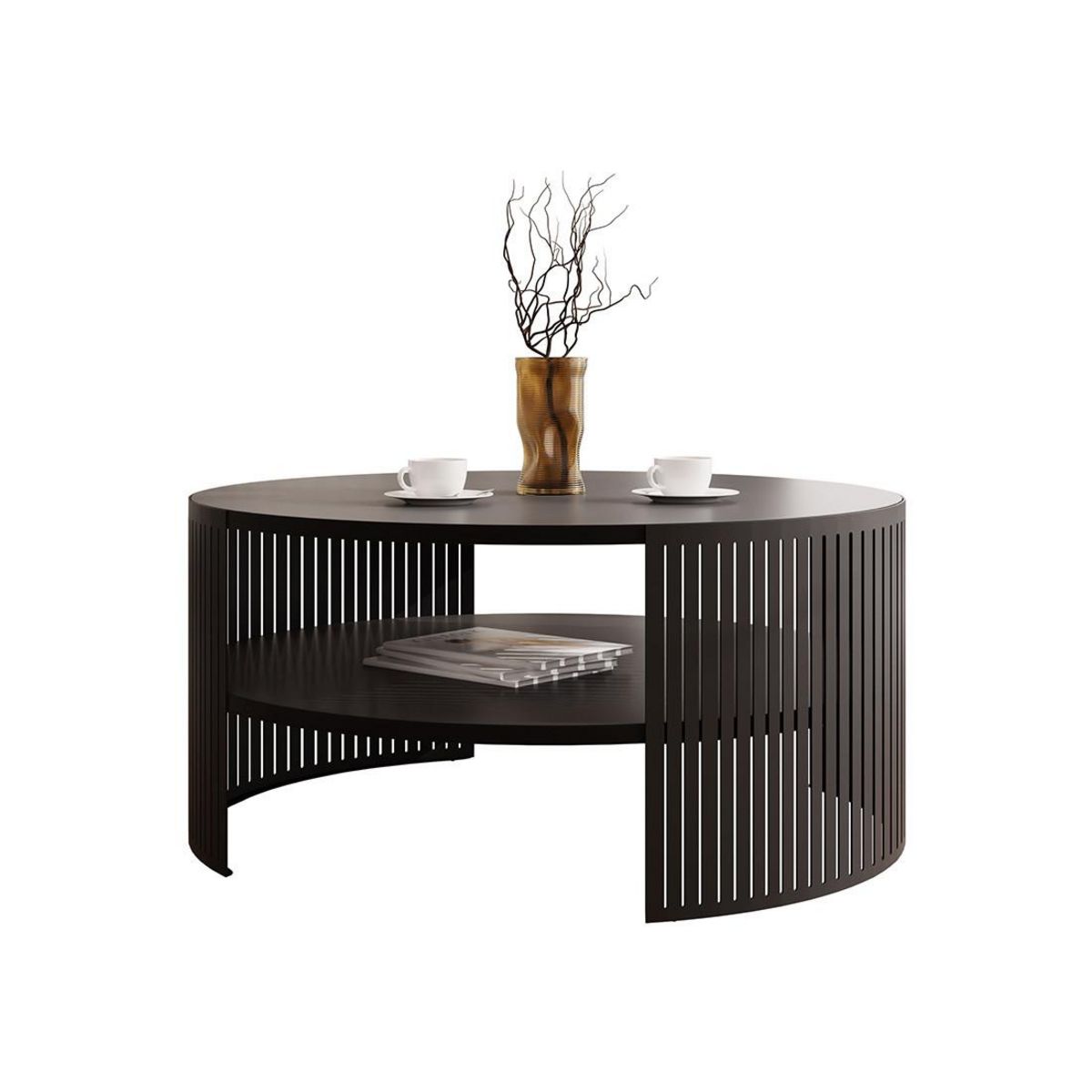 BEST MOBILIER Cruz - table basse ronde - noir - 1 niche - 75 cm