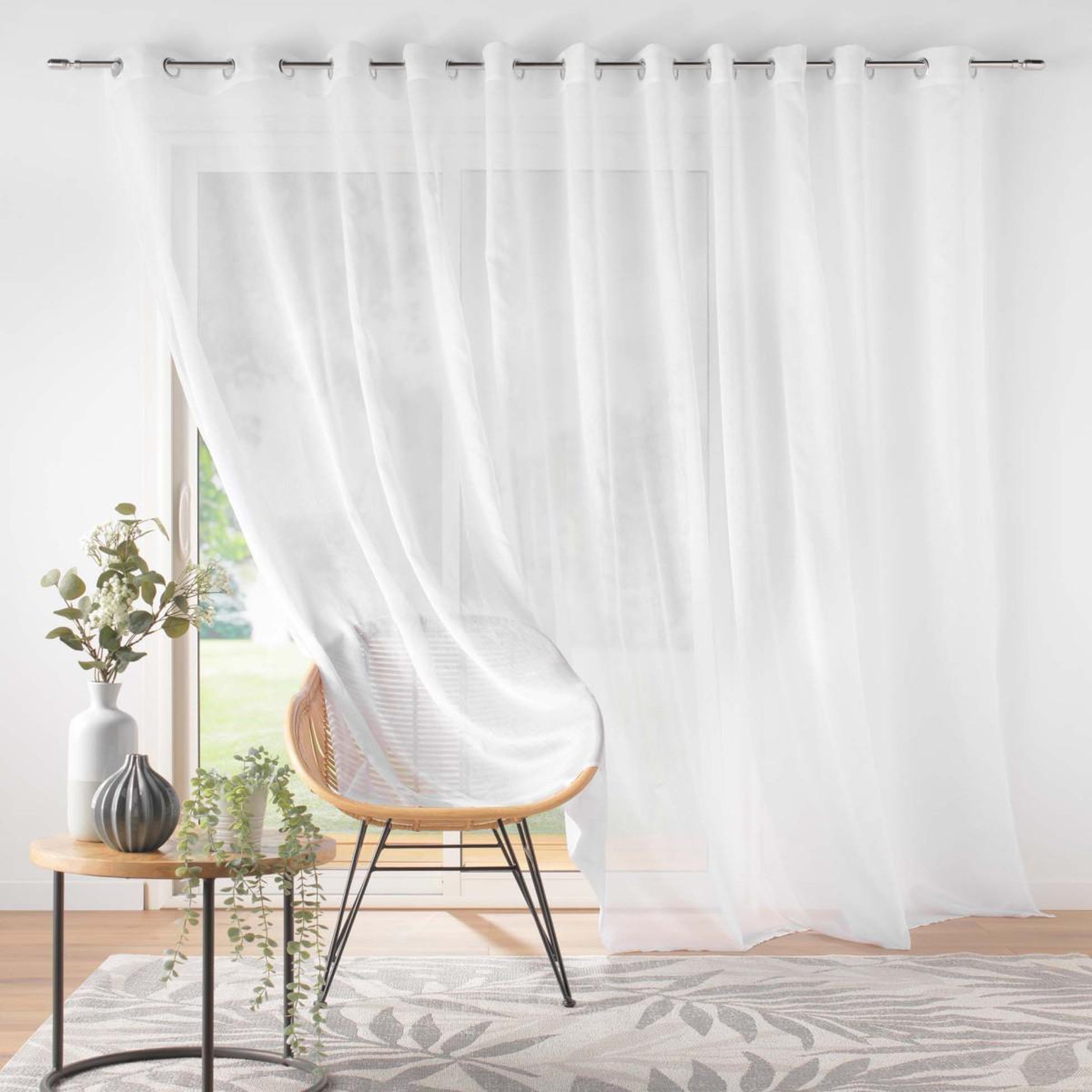 Voir la diapositive 5 : Douceur d'Intérieur Rideau voilage à œillets  lisséa  400x240cm blanc
