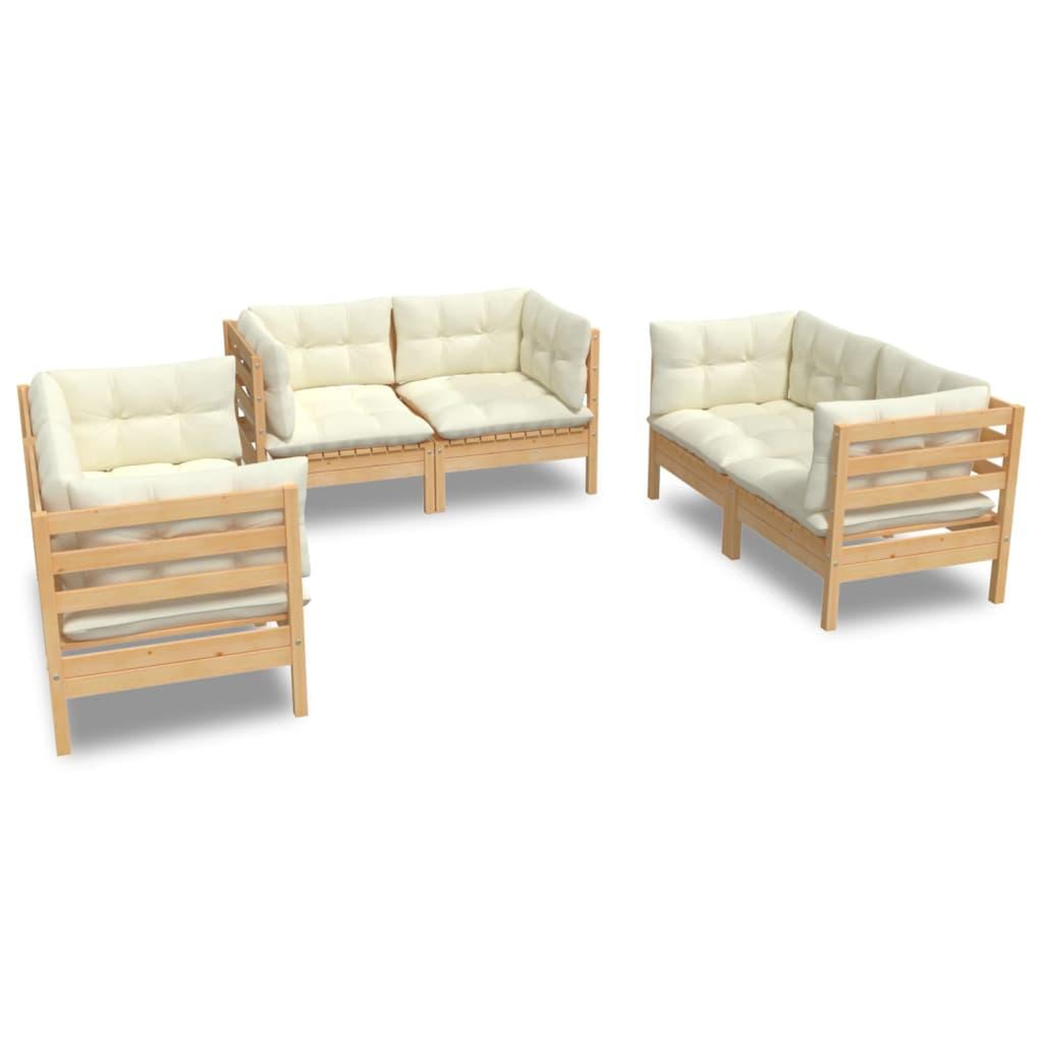 Voir la diapositive 2 : VIDAXL Salon de jardin 6 pcs avec coussins creme Bois de pin massif