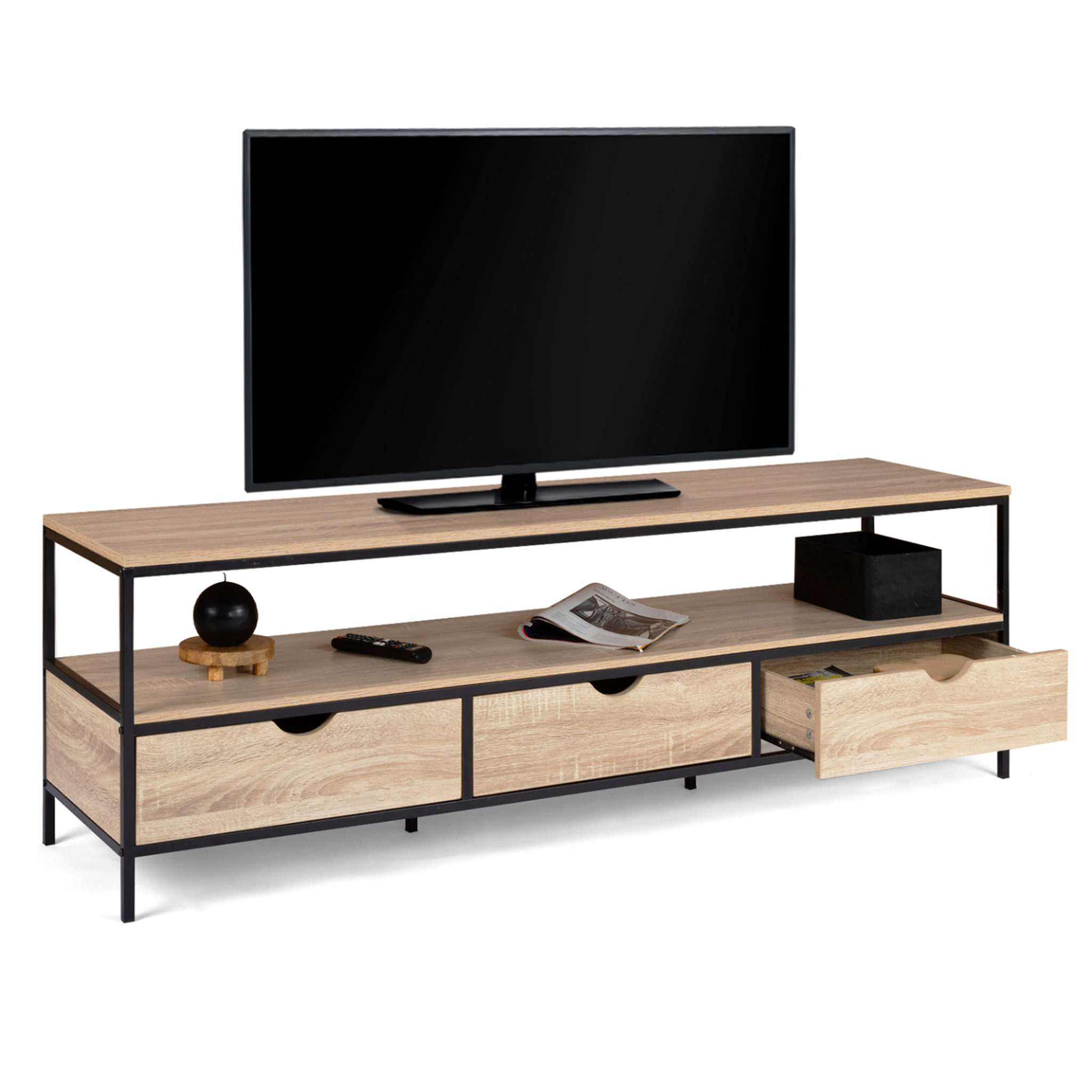 Voir la diapositive 4 : ID MARKET Meuble tv 160 cm detroit 3 tiroirs design industriel