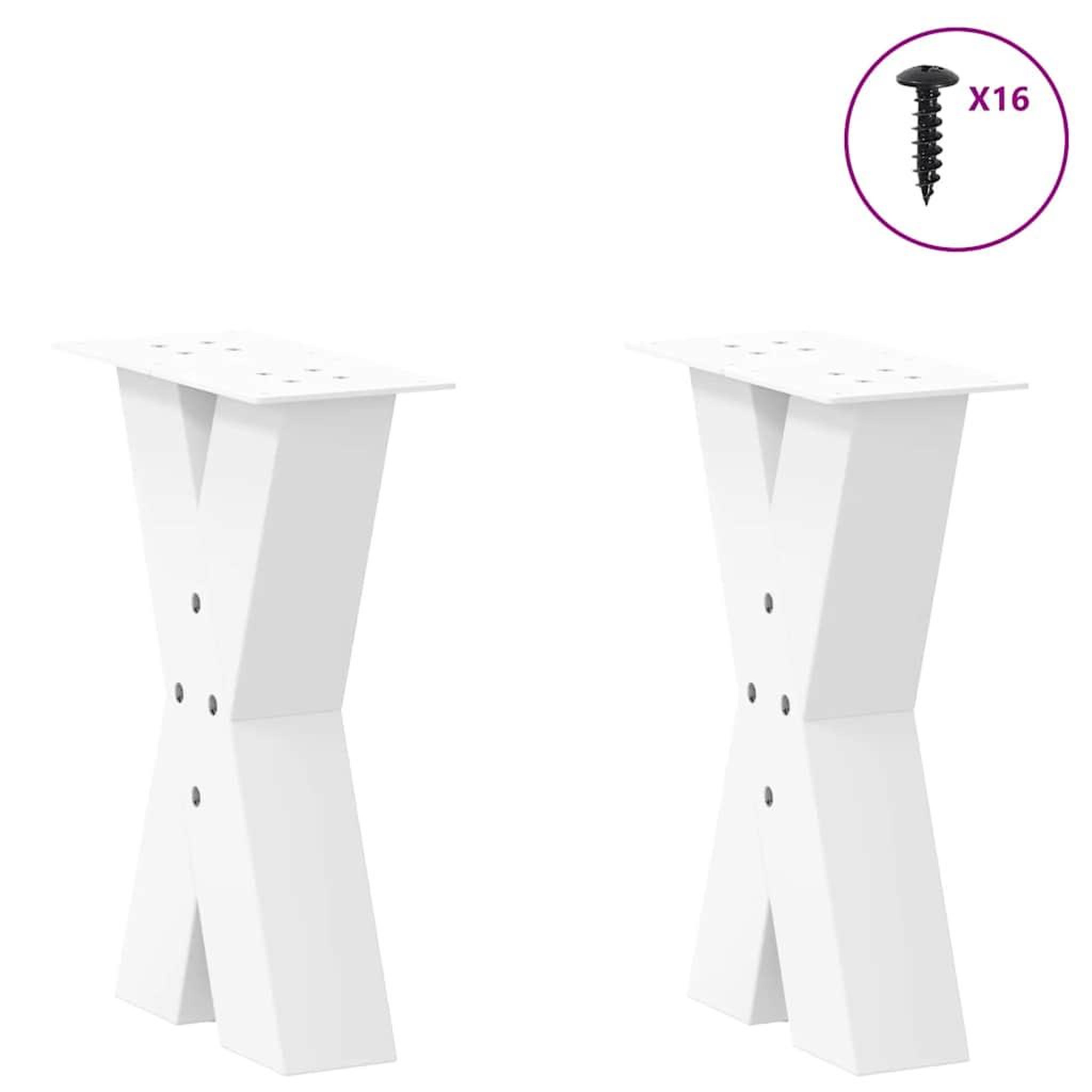 Voir la diapositive 3 : VIDAXL Pieds de table basse forme de X 2 pcs blanc 38x(42-43) cm acier