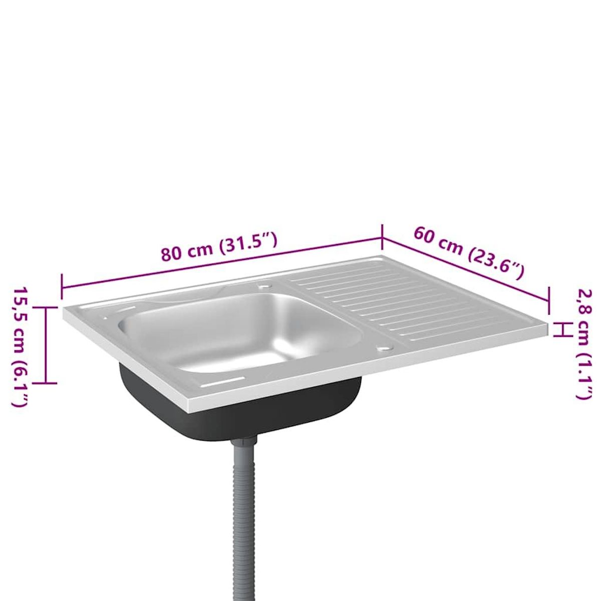 VIDAXL Jeu d'evier de cuisine et egouttoir argente 800x600x155 mm inox