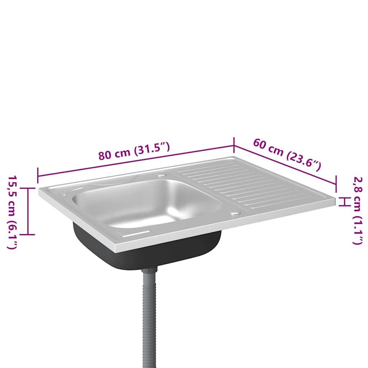 VIDAXL Jeu d'evier de cuisine et egouttoir argente 800x600x155 mm inox