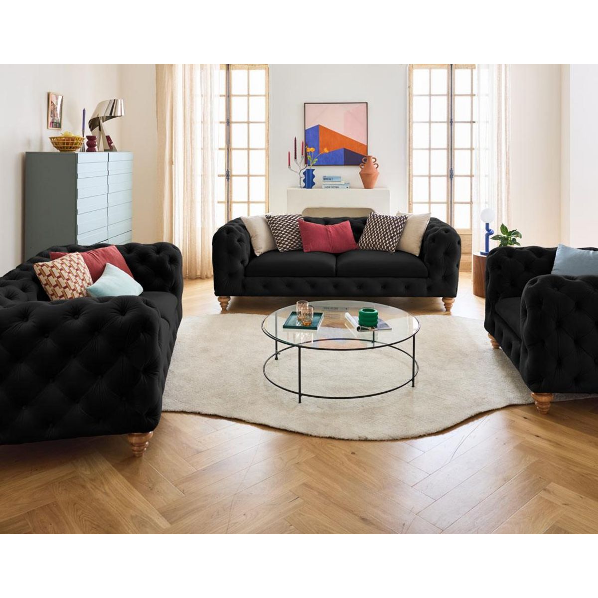 LISA DESIGN Walter - fauteuil chesterfield en velours - pieds bois