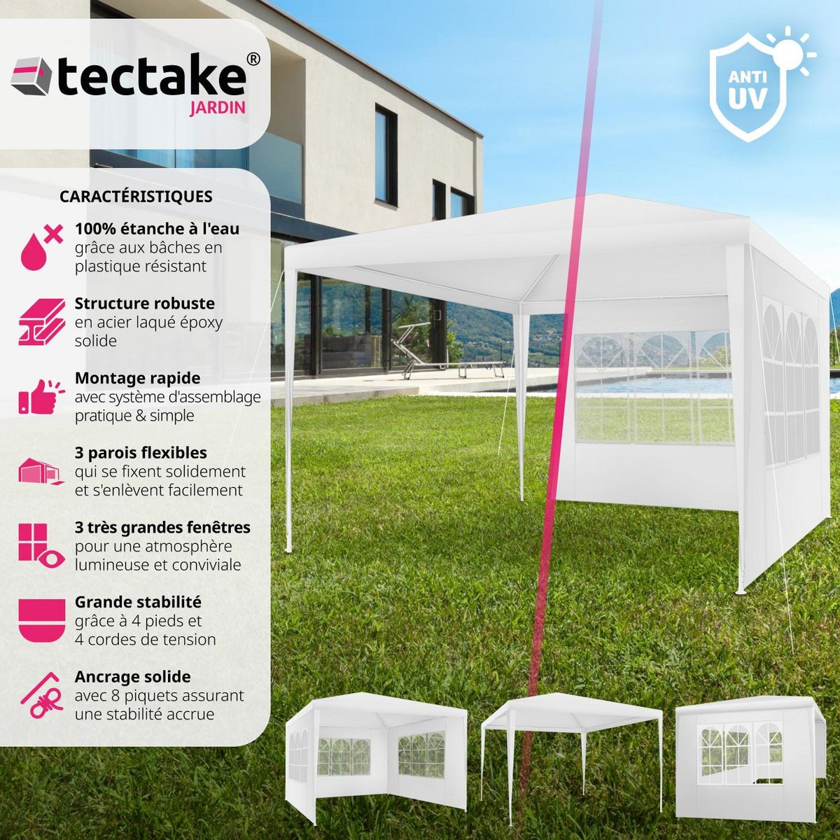 tectake Tonnelle 3 x 3 m blanc