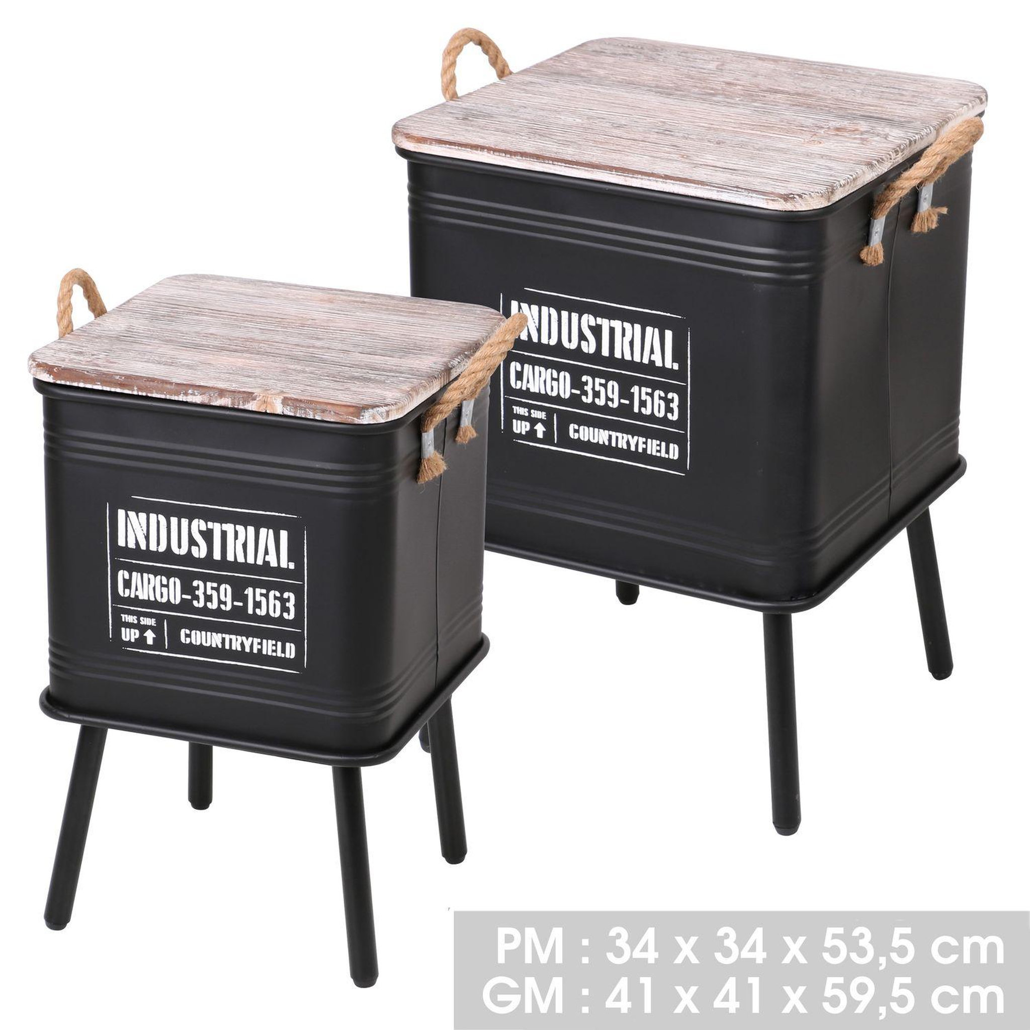DIVERS 2 Tables d'appoint design industriel Loft. Coloris disponibles : Marron