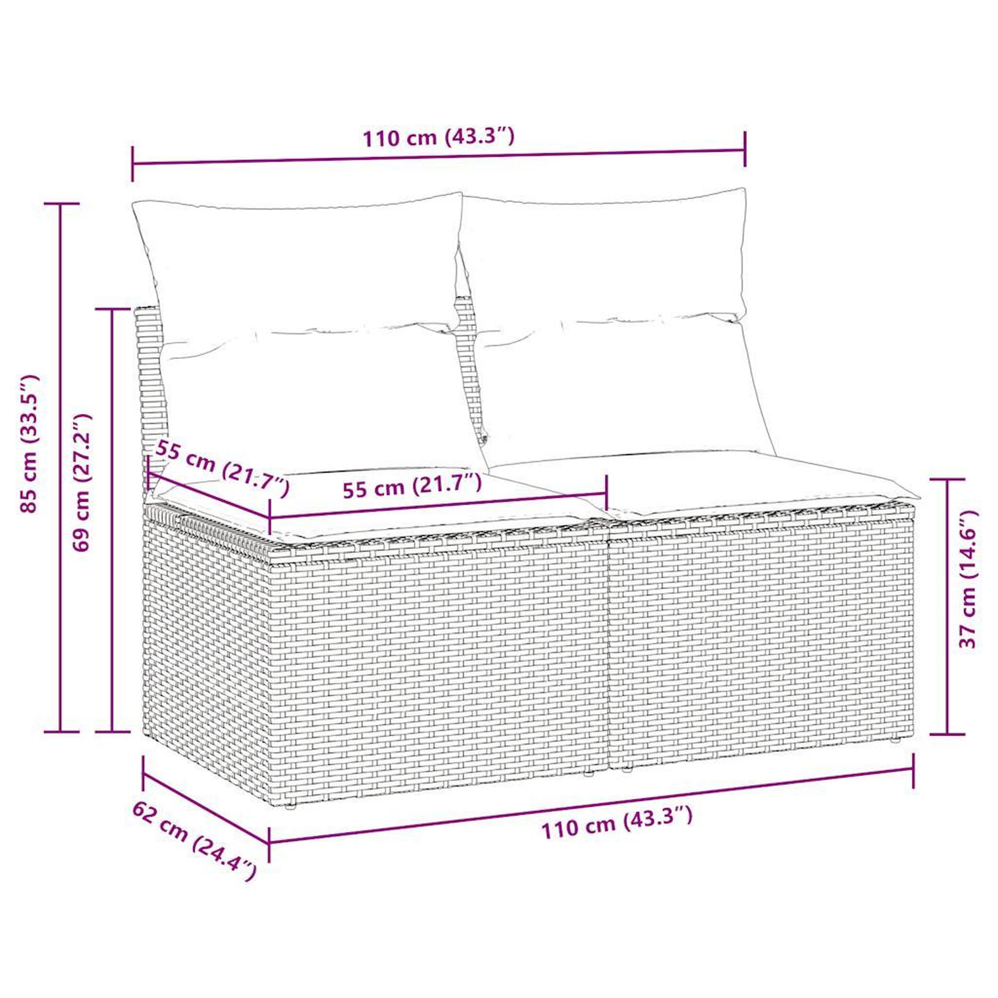Voir la diapositive 6 : VIDAXL Salon de jardin avec coussins 2 pcs noir resine tressee acacia