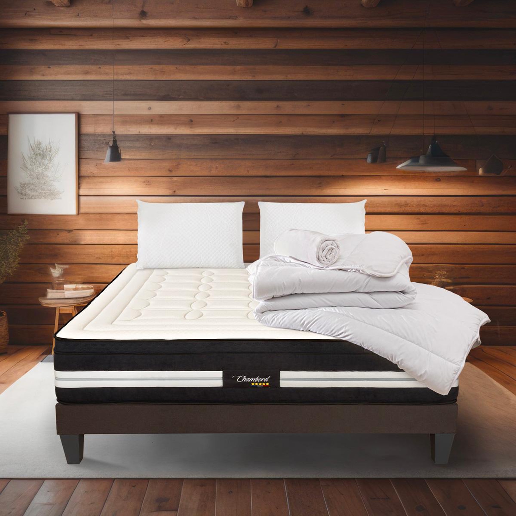 Voir la diapositive 2 : BELLECOUR Bellecour literie | pack prêt à dormir chambord | matelas micro-ressorts + sommier + accessoires