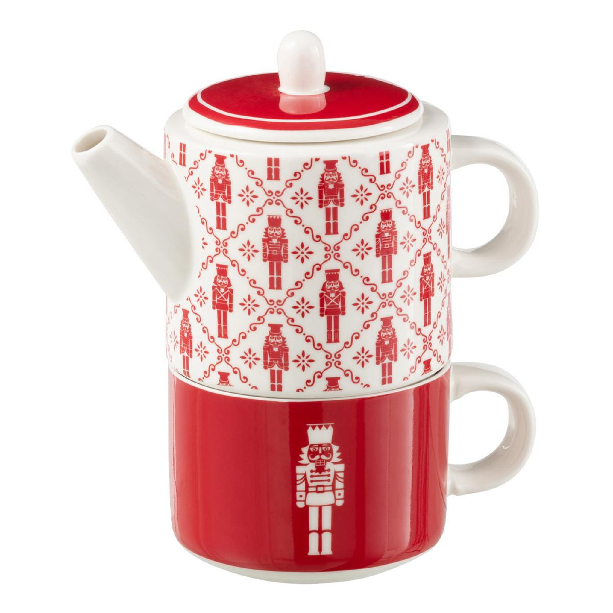 J-LINE Théière avec tasse  casse-noisette  78cl rouge