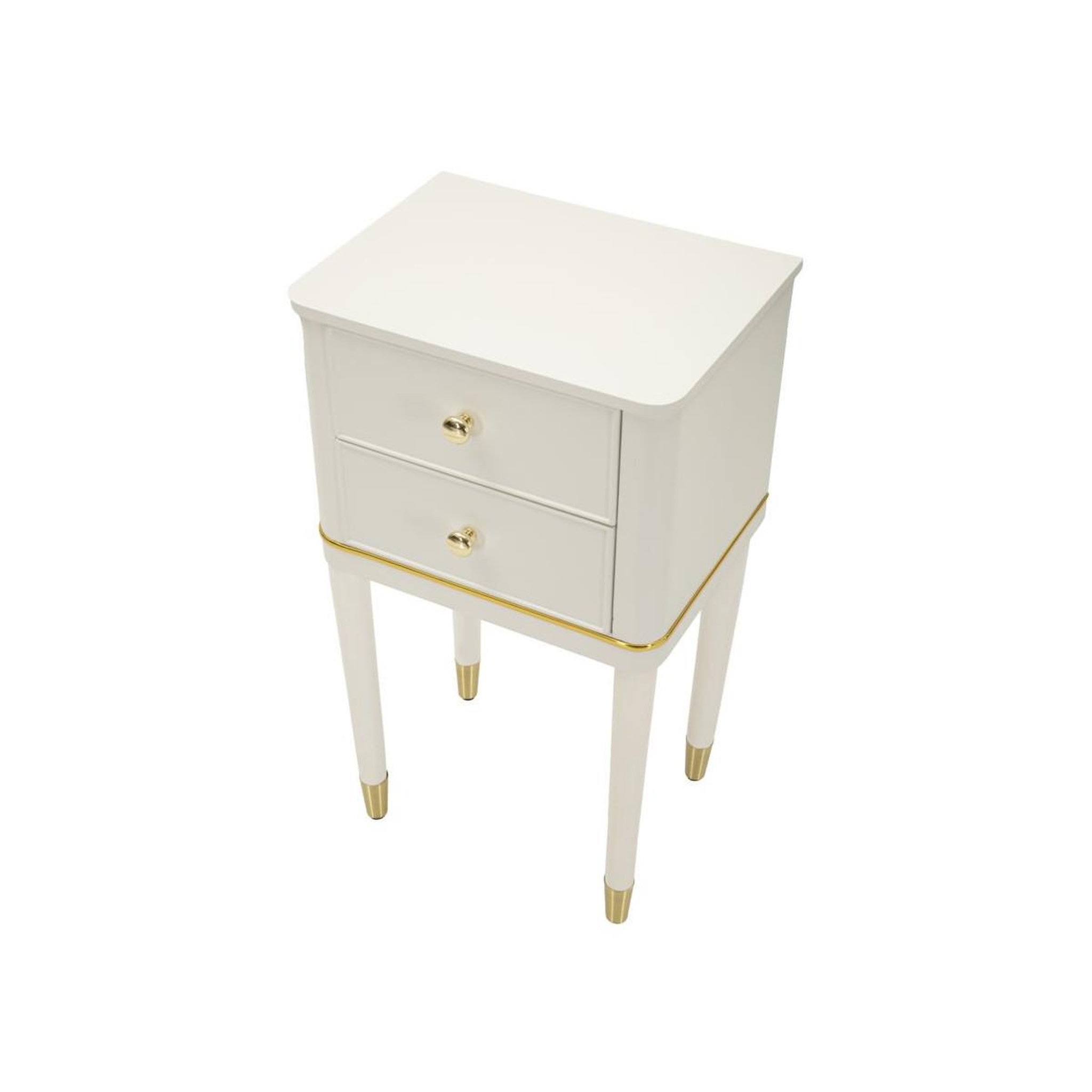 Voir la diapositive 3 : Paris Prix Table de Chevet 2 Tiroirs  Camille  71cm Blanc & Or
