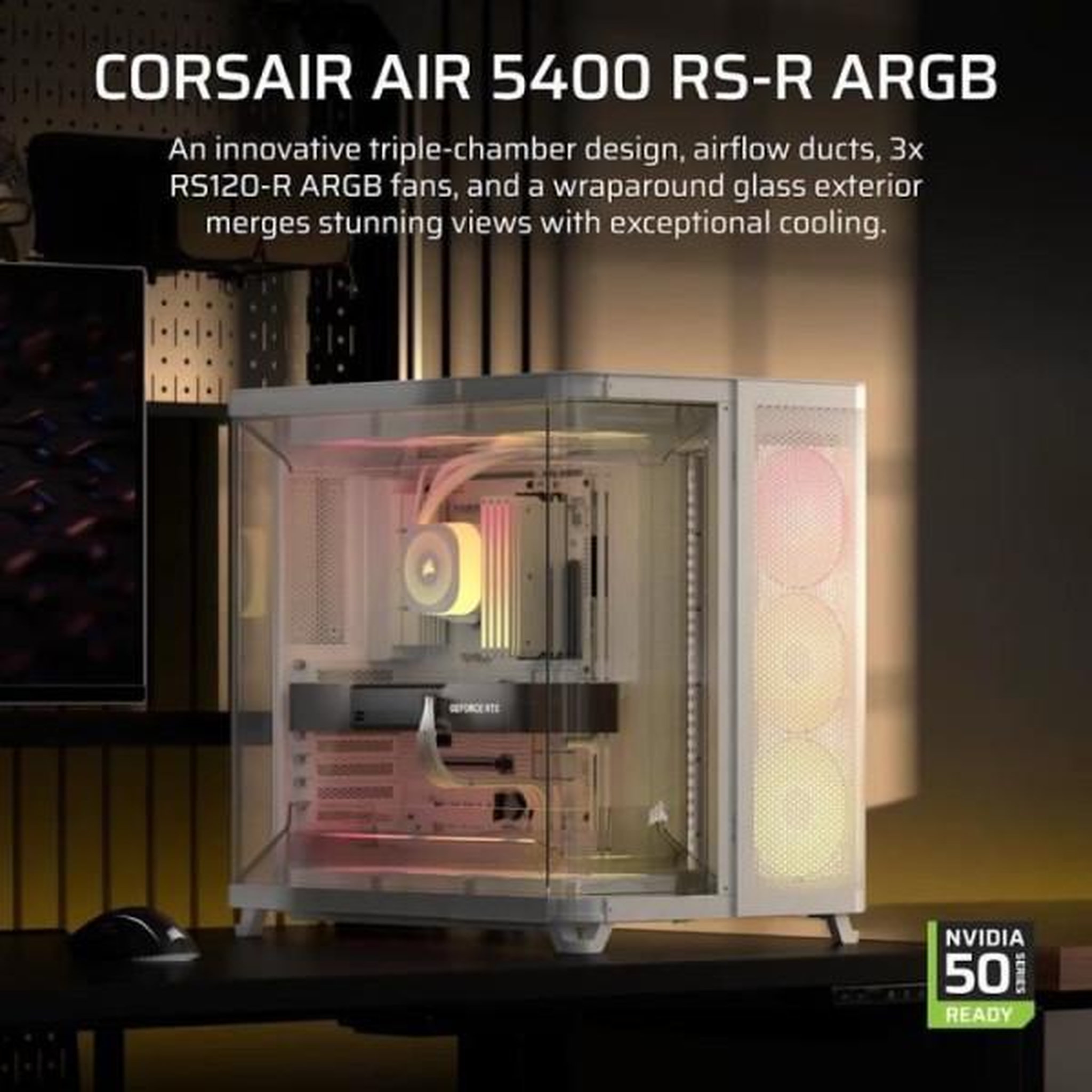 Voir la diapositive 2 : Corsair Boitier pc - corsair - air 5400 rs-r argb tempered glass mid-tower - ventilateurs rgb a rotor inversé - blanc