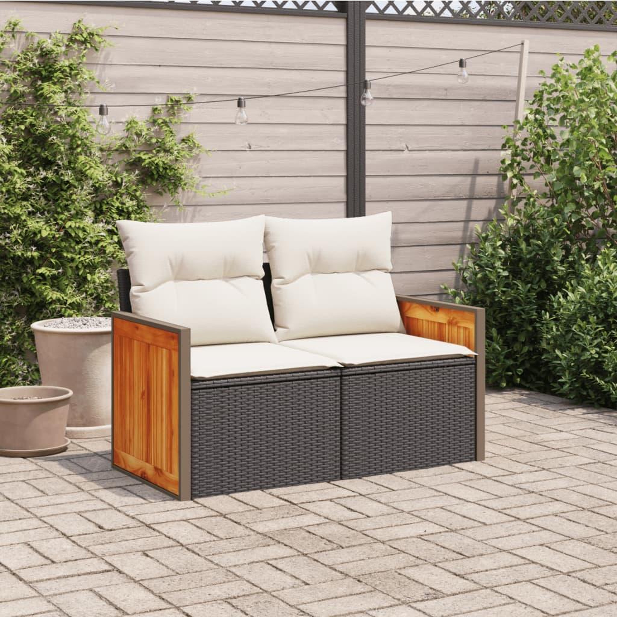 Voir la diapositive 3 : VIDAXL Canape de jardin avec coussins 2 places noir resine tressee