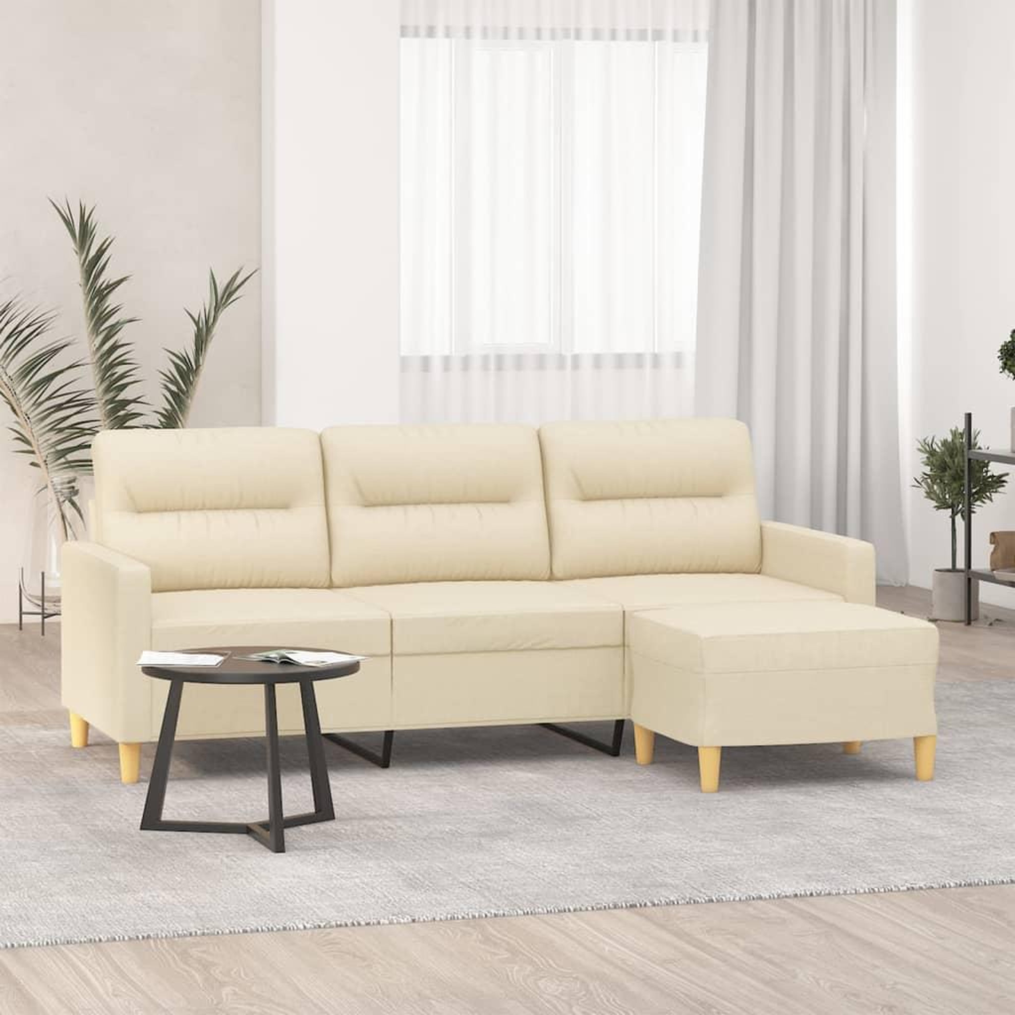 VIDAXL Canape a 3 places avec repose-pieds Creme 180 cm Tissu