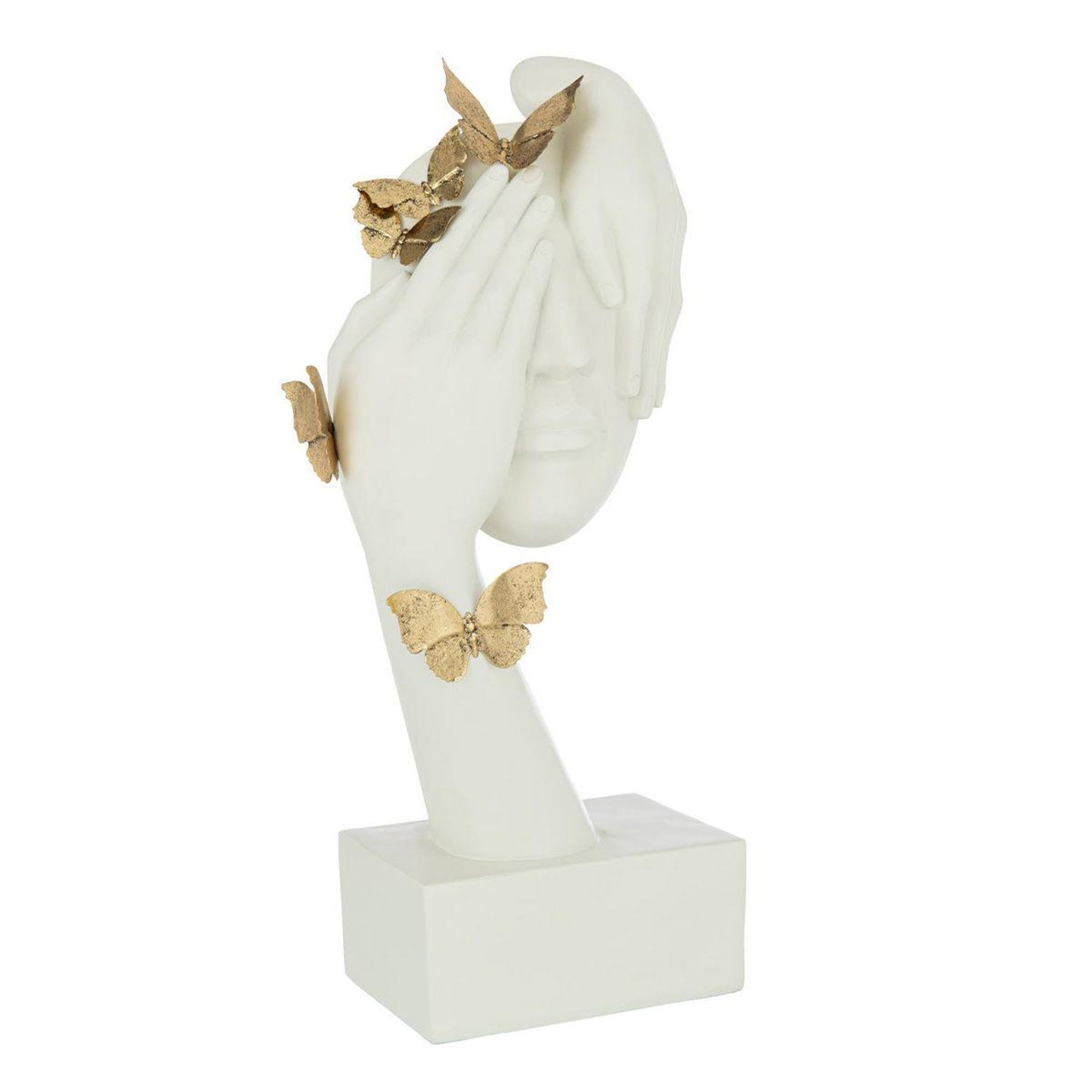 J-LINE Statuette déco visage  papillons  54cm blanc