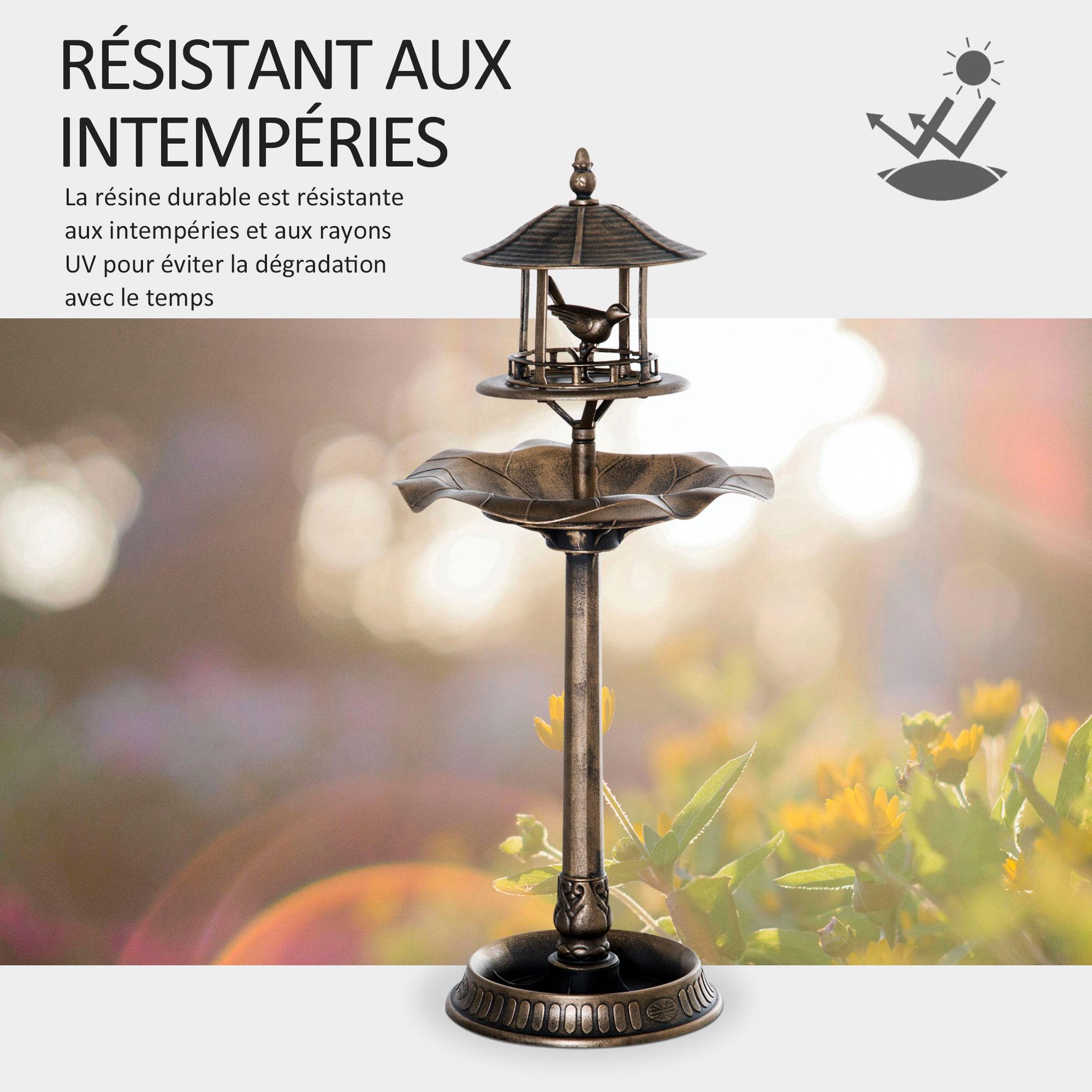 Voir la diapositive 4 : OUTSUNNY Bain d'oiseaux abreuvoir pour oiseaux jardinière 3 en 1 dim. Ø 50 x 113H cm polypropylène bronze antique