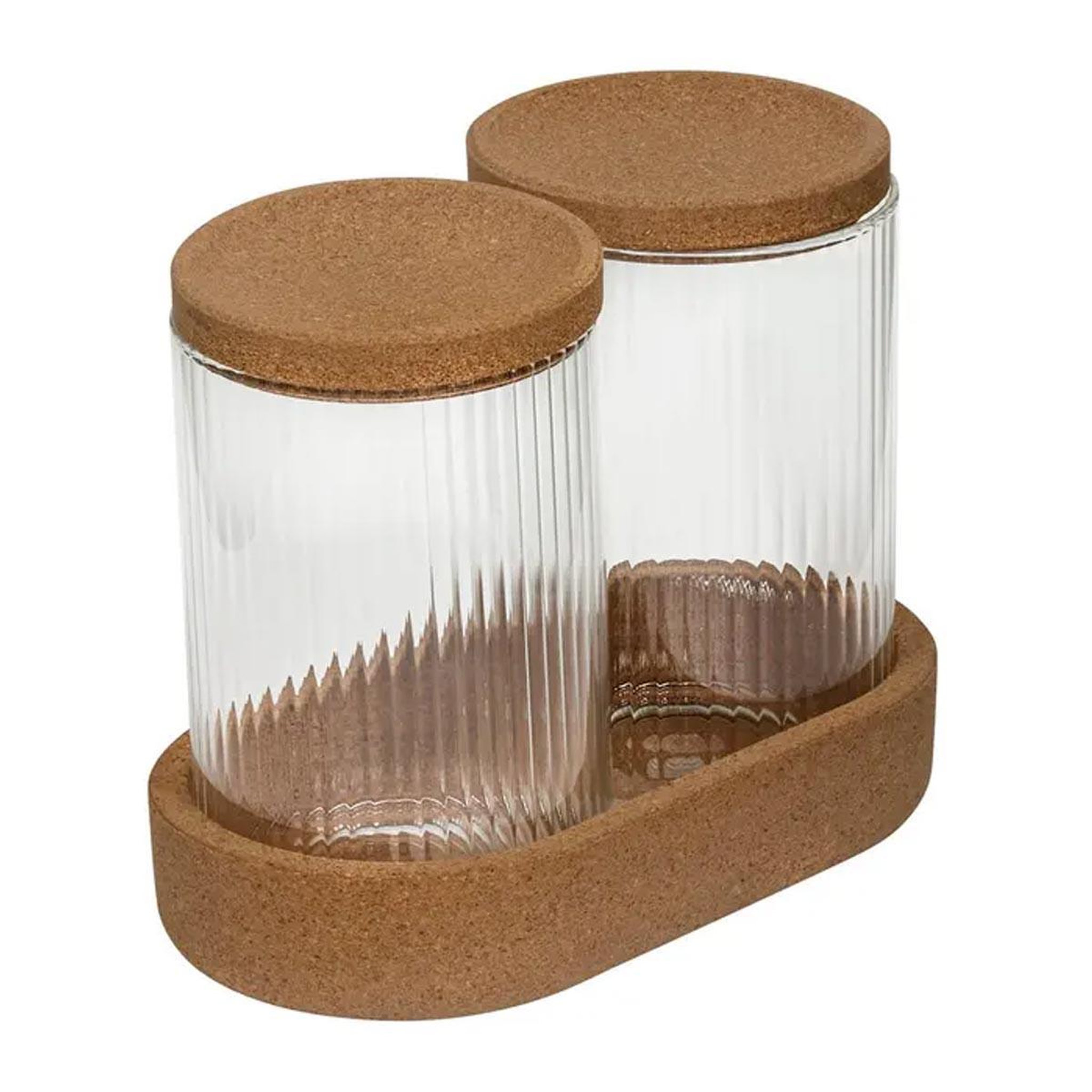FIVE Lot de 2 pots avec plateau  liège  17cm marron
