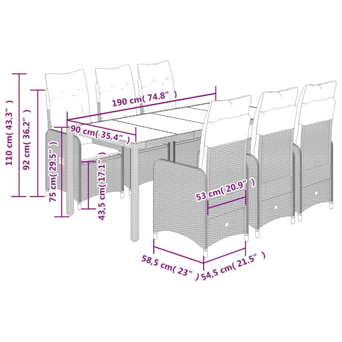 VIDAXL Ensemble de bistro de jardin 7 pcs coussins gris poly rotin