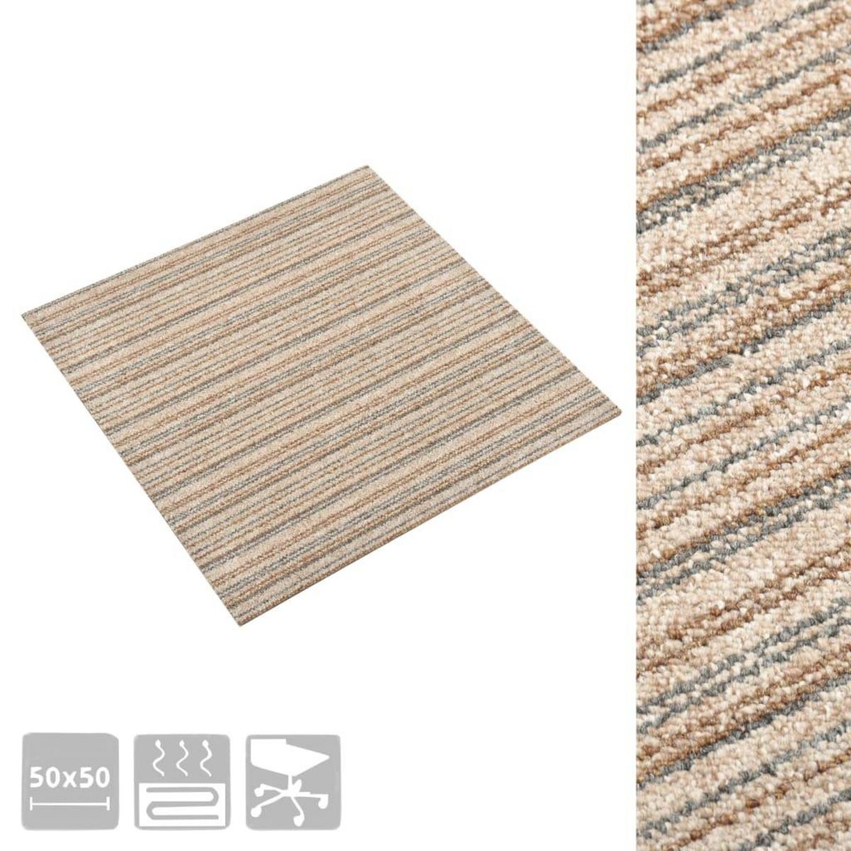 VIDAXL Dalles de tapis de sol 20 pcs 5 m^2 50x50 cm Beige raye