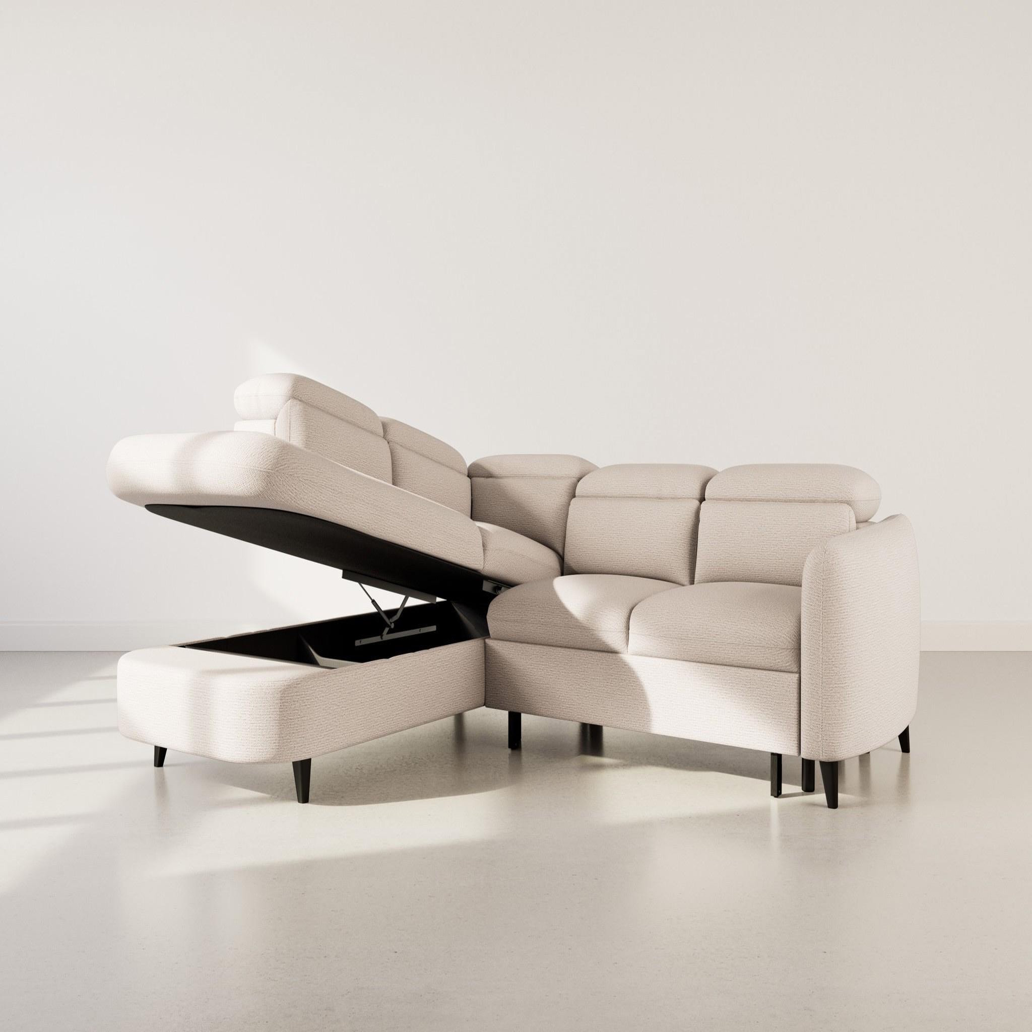 Voir la diapositive 5 : BEST MOBILIER Opaline - canapé d'angle gauche 5 places convertible avec têtières et coffre en tissu texturé