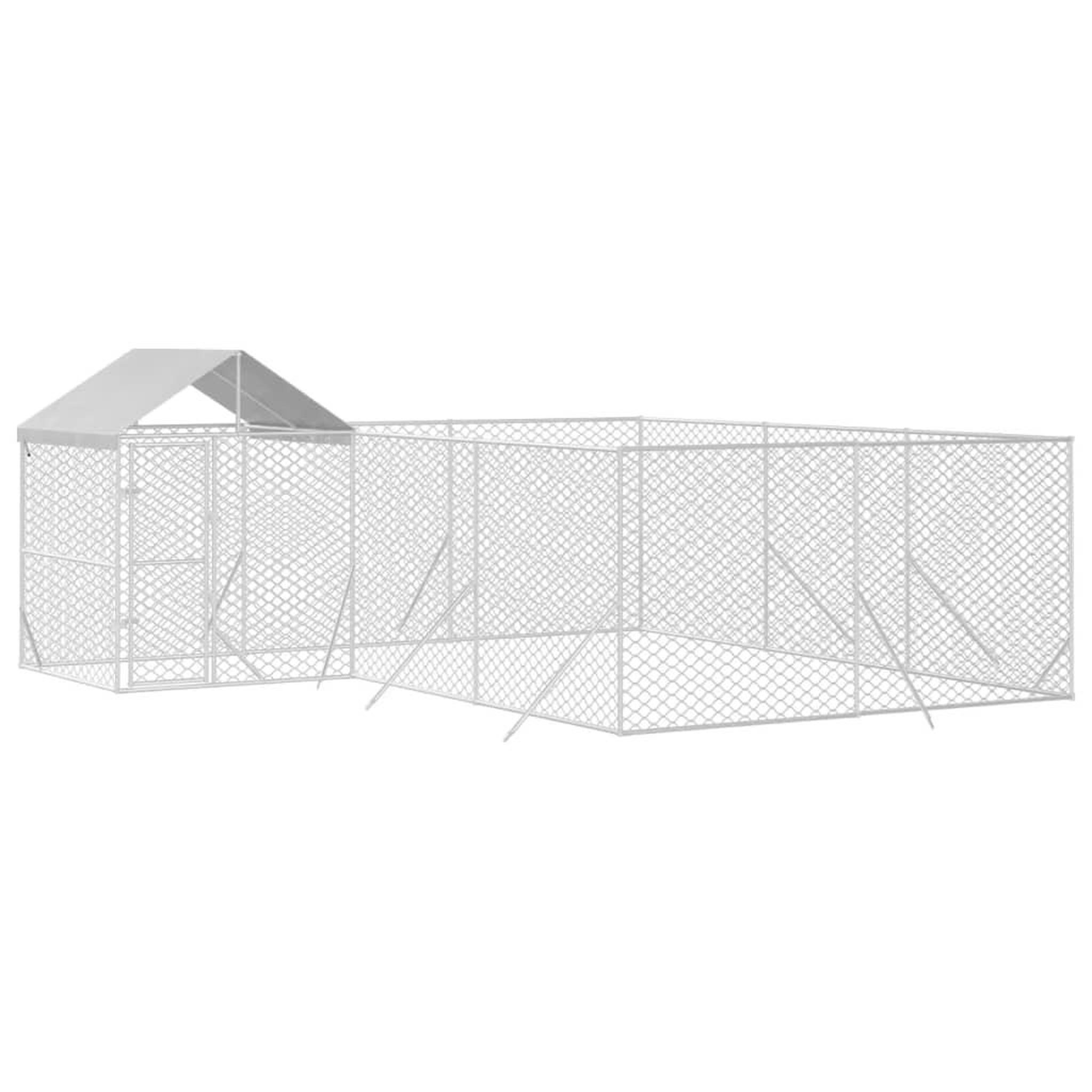 Voir la diapositive 3 : VIDAXL Chenil d'exterieur pour chiens avec toit argente 6x6x2,5 m
