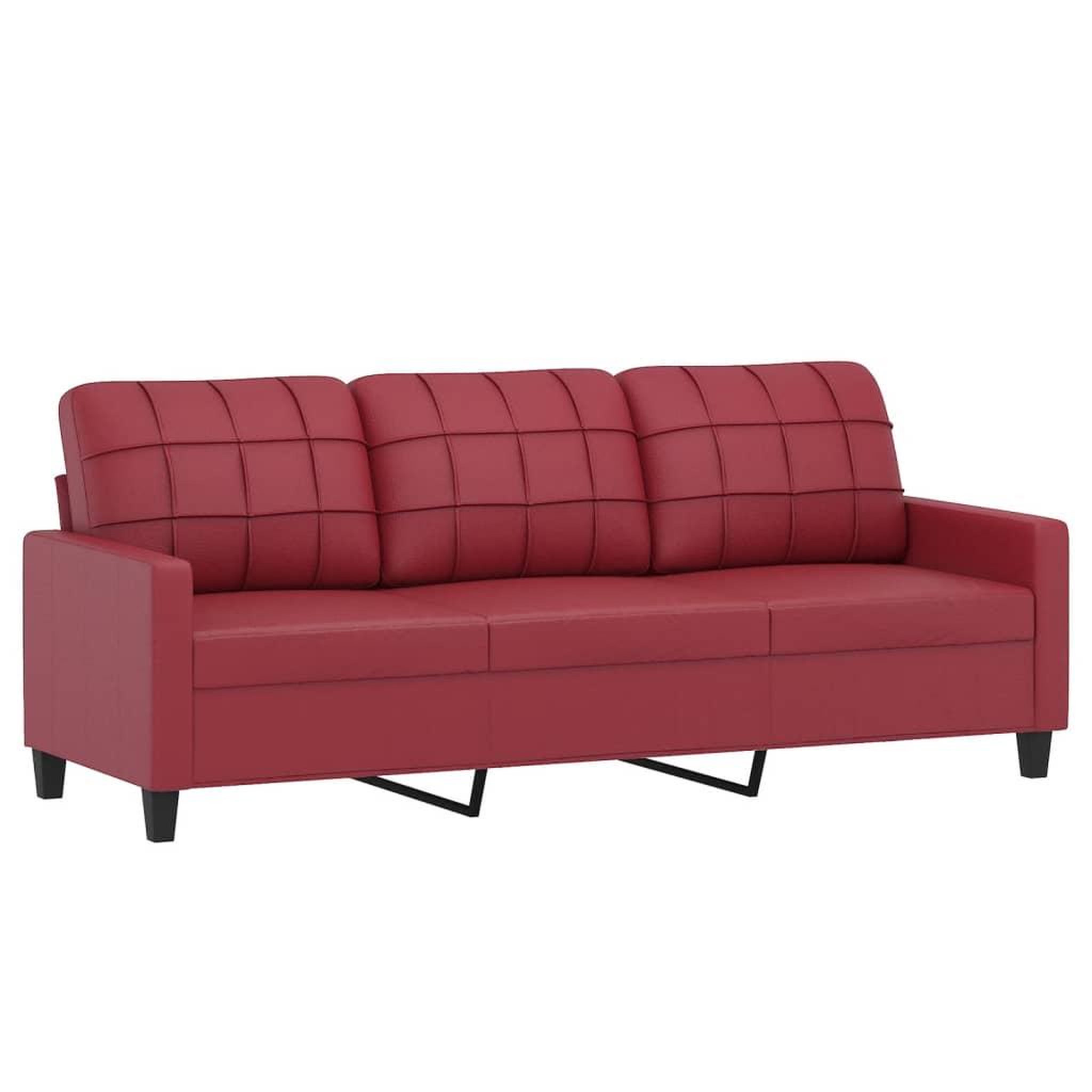 Voir la diapositive 2 : VIDAXL Canape a 3 places Rouge bordeaux 180 cm Similicuir