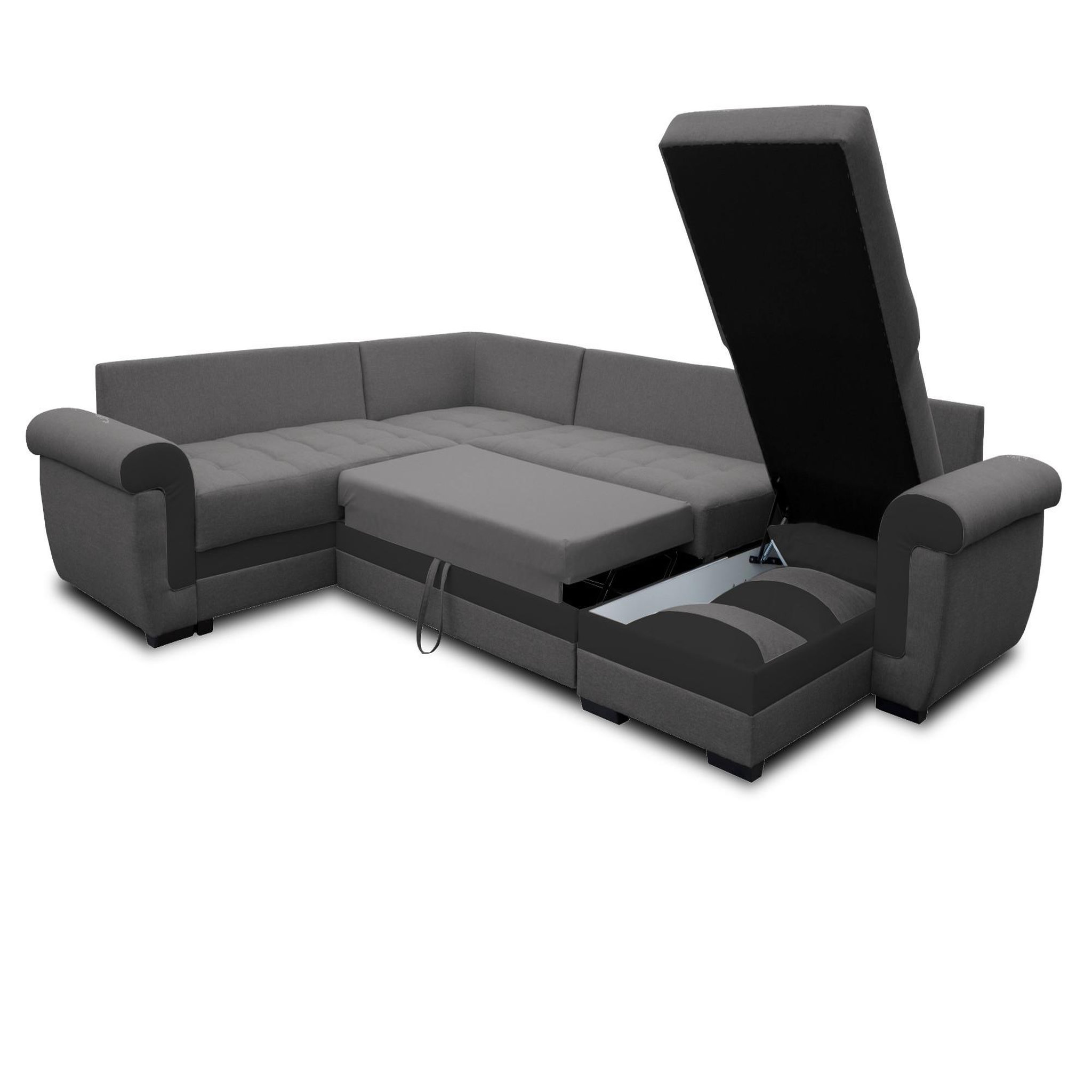 Voir la diapositive 3 : BEST MOBILIER Henry - canapé panoramique d'angle réversible - 7 places - convertible avec coffre - en tissu et pu