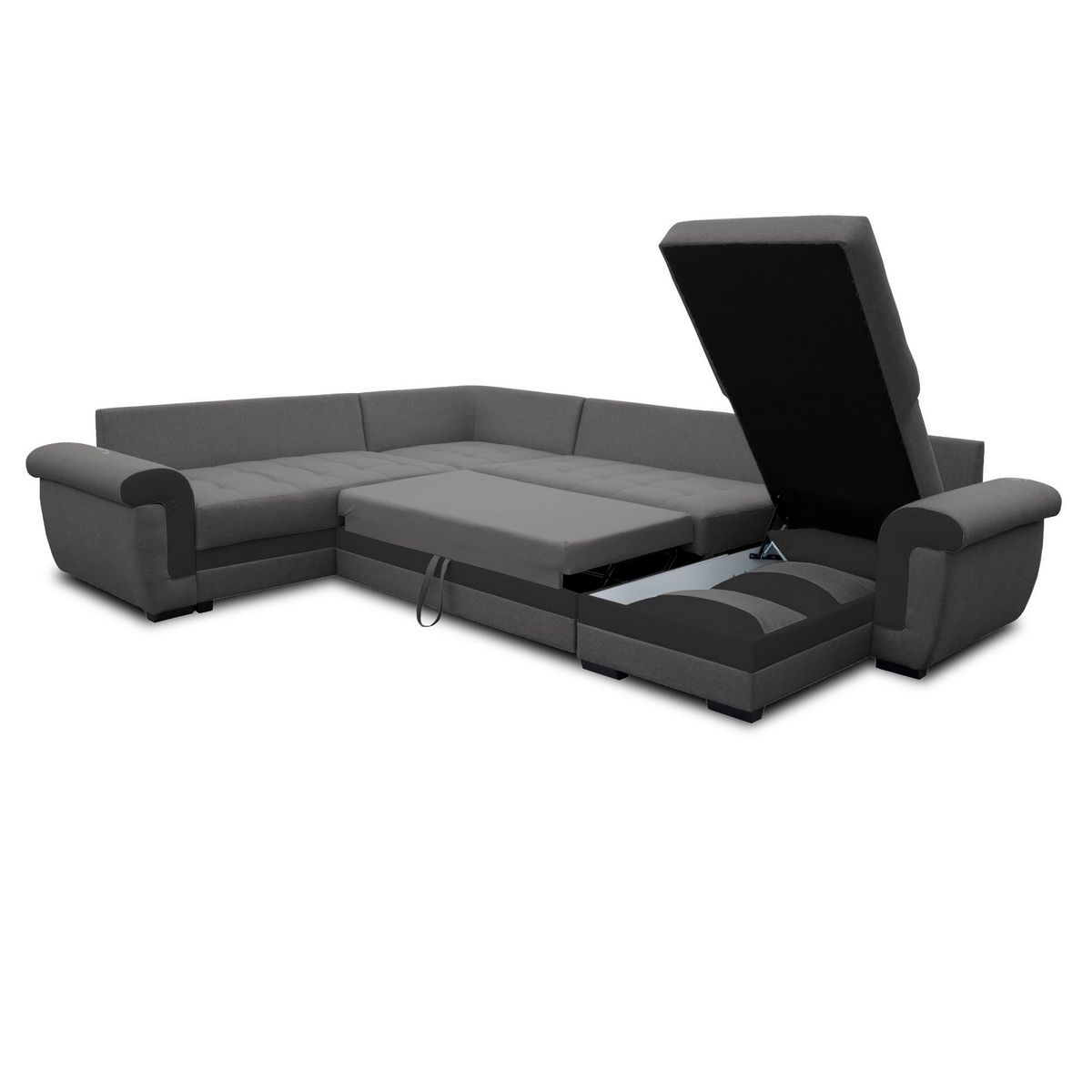 BEST MOBILIER Henry - canapé panoramique d'angle réversible - 7 places - convertible avec coffre - en tissu et pu
