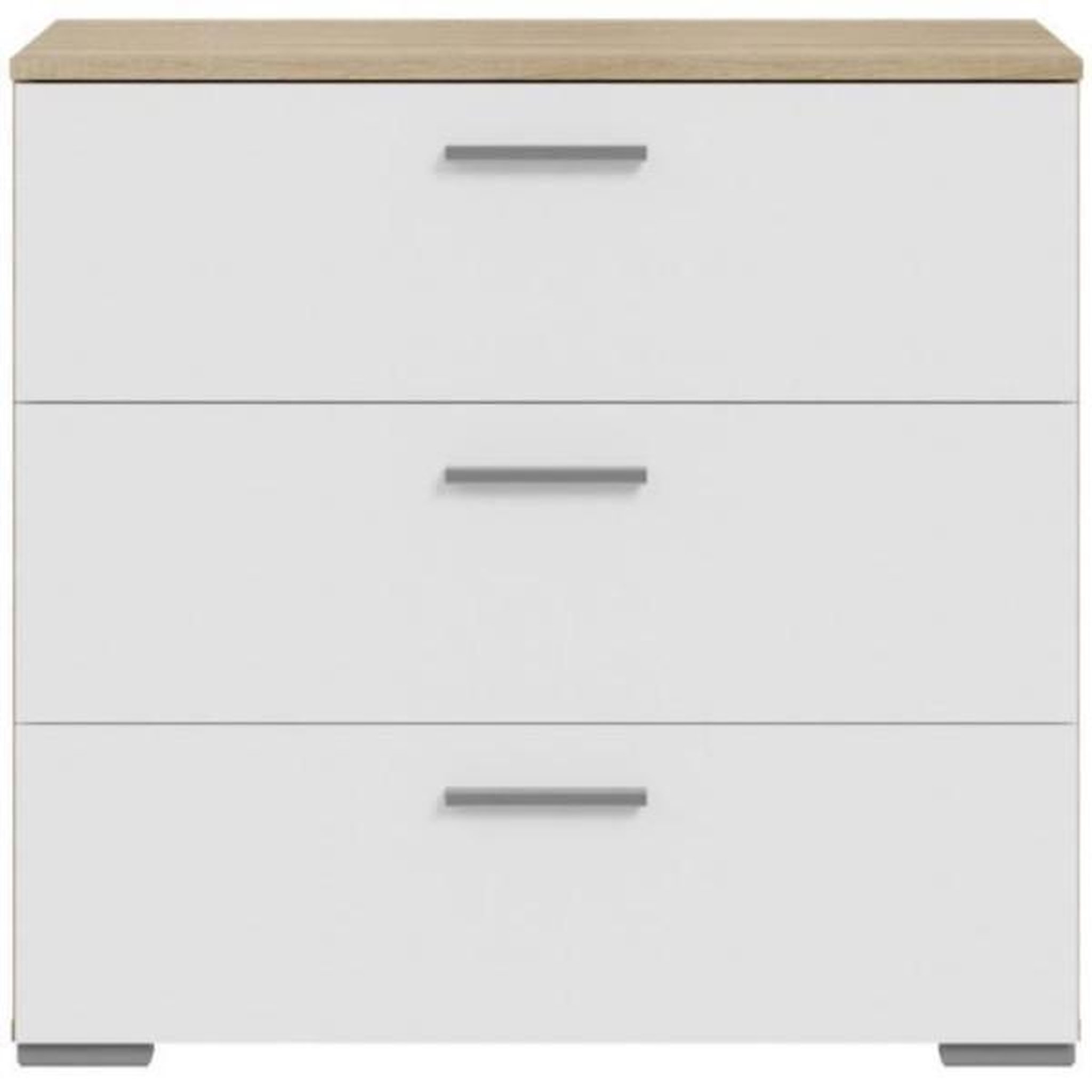 Voir la diapositive 4 : MARKET24 Commode BASJANA - 3 tiroirs - Décor chene sonoma et blanc mat - L80,2 x P41,3 x H75,8 cm