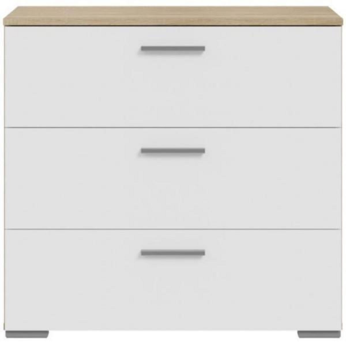 MARKET24 Commode BASJANA - 3 tiroirs - Décor chene sonoma et blanc mat - L80,2 x P41,3 x H75,8 cm