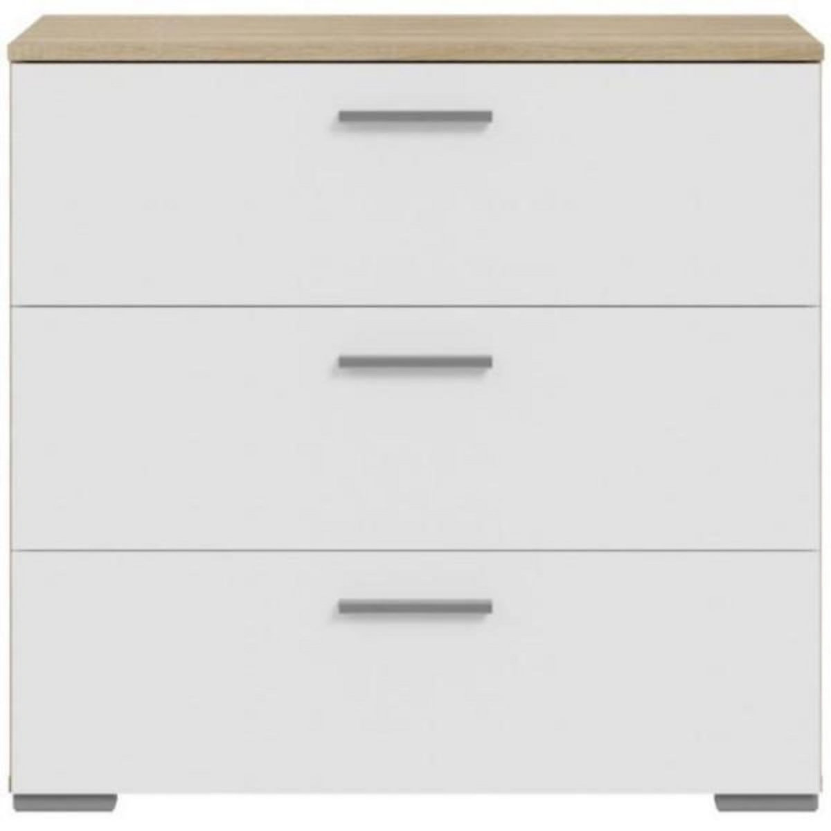 MARKET24 Commode BASJANA - 3 tiroirs - Décor chene sonoma et blanc mat - L80,2 x P41,3 x H75,8 cm