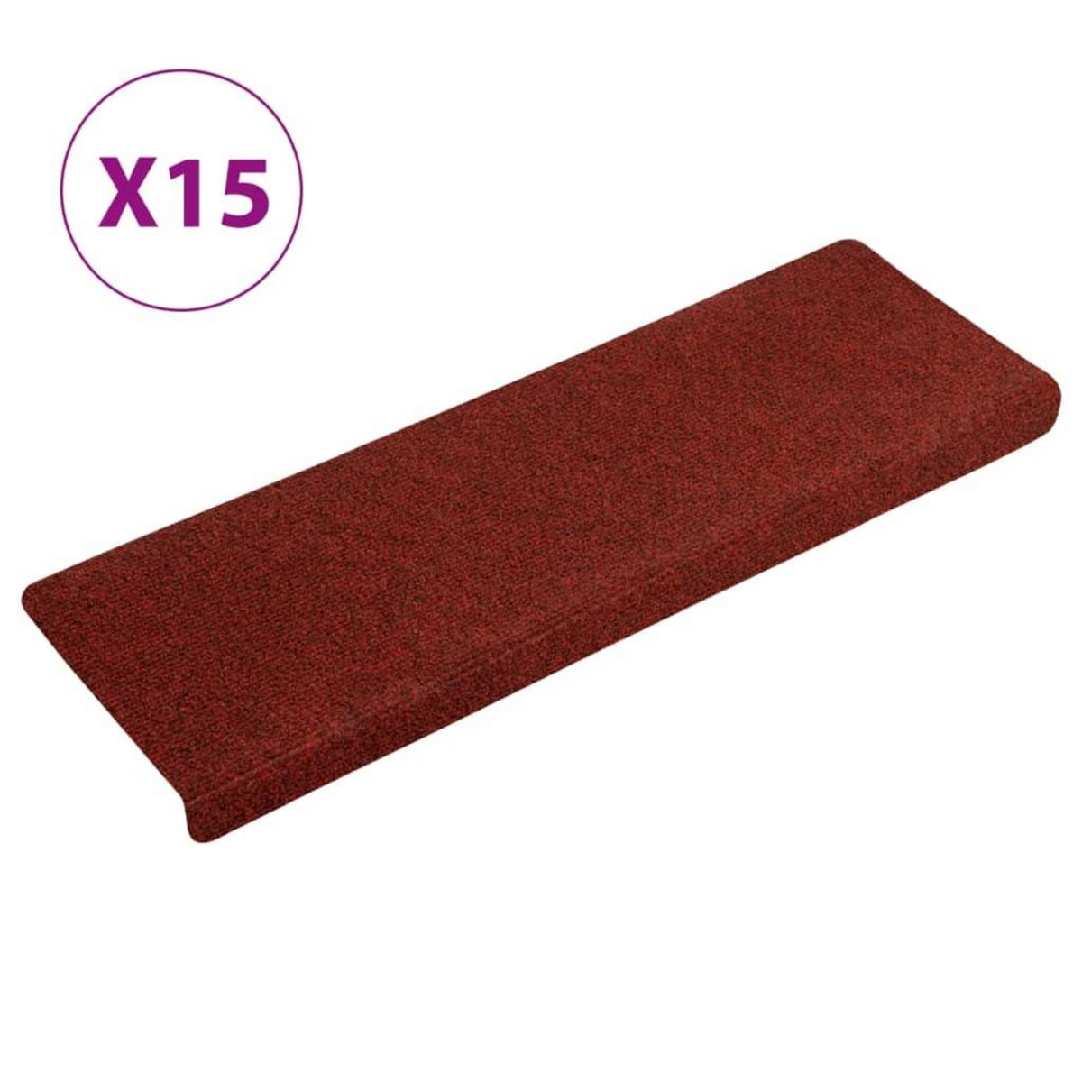 VIDAXL Tapis d'escalier 15 pcs Tissu aiguillete 65x21x4 cm Rouge