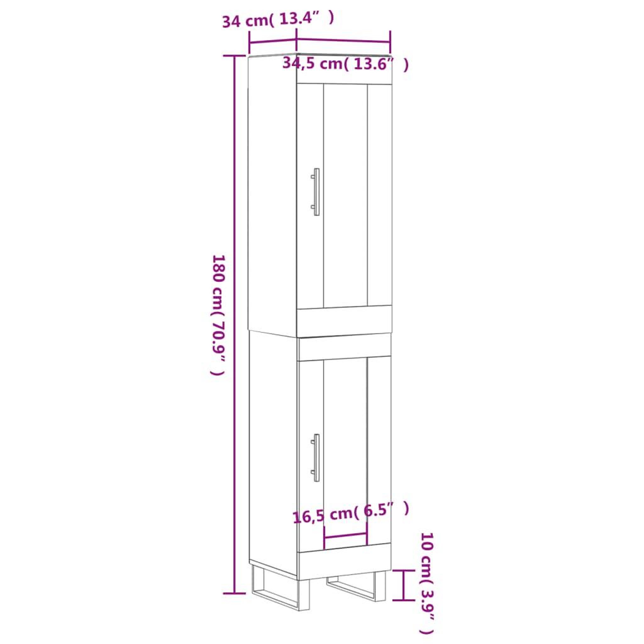 Voir la diapositive 6 : VIDAXL Buffet haut Blanc 34,5x34x180 cm Bois d'ingenierie