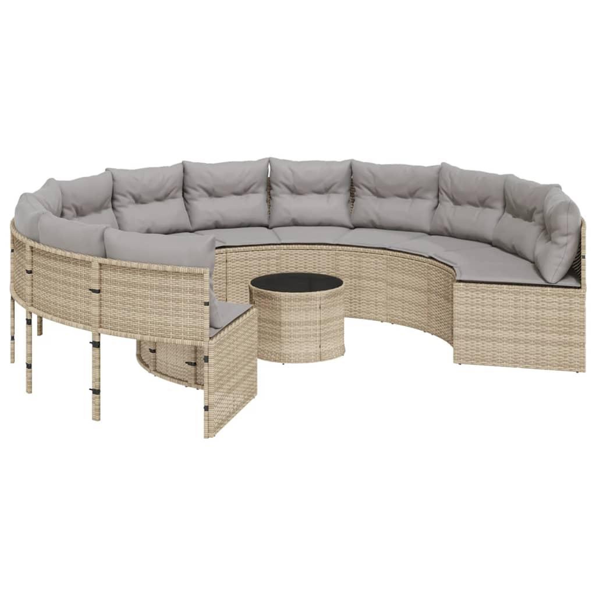 Voir la diapositive 2 : VIDAXL Canape de jardin avec table coussins rond beige resine tressee