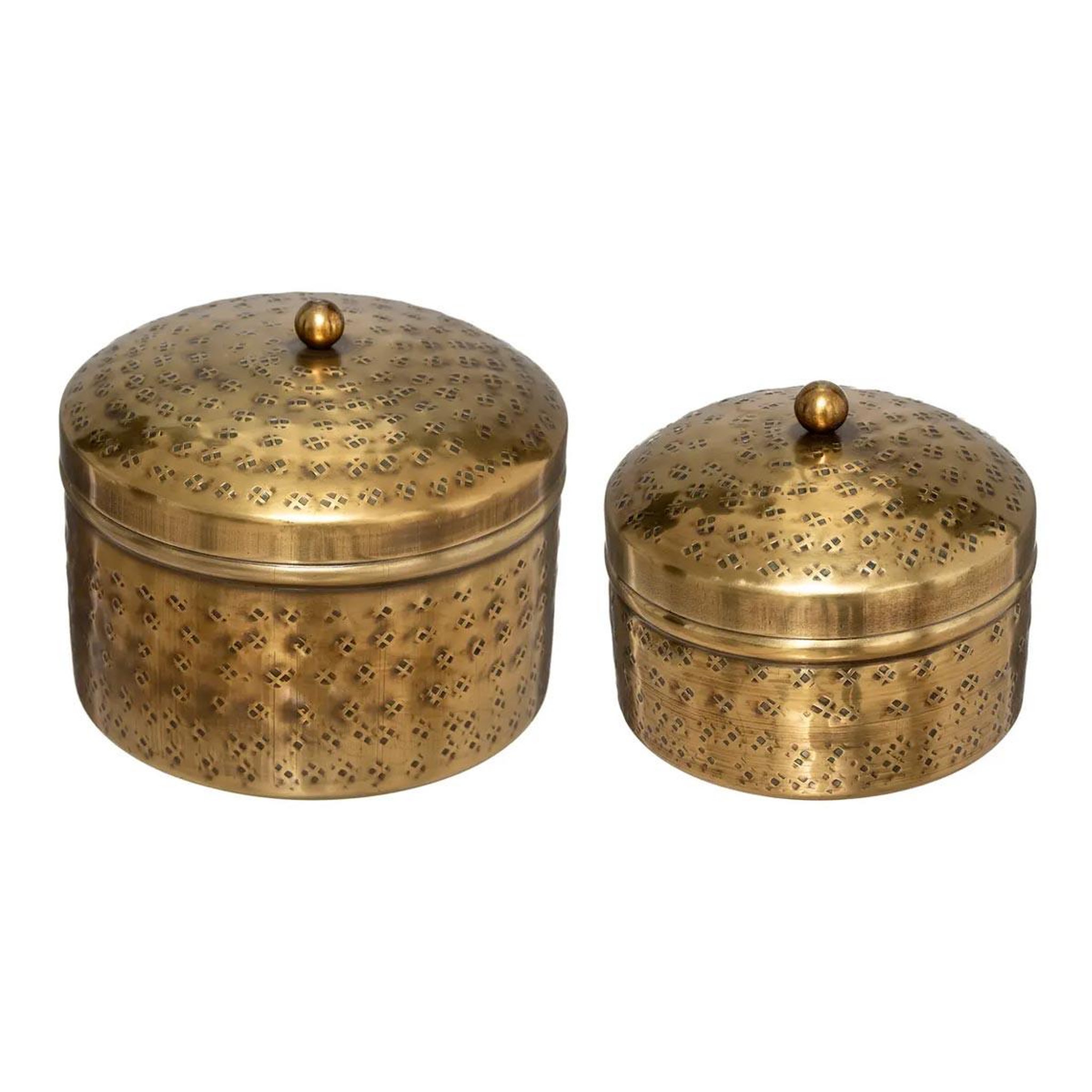 Voir la diapositive 1 : ATMOSPHERA Lot de 2 boîtes déco en métal  oasis  13cm or
