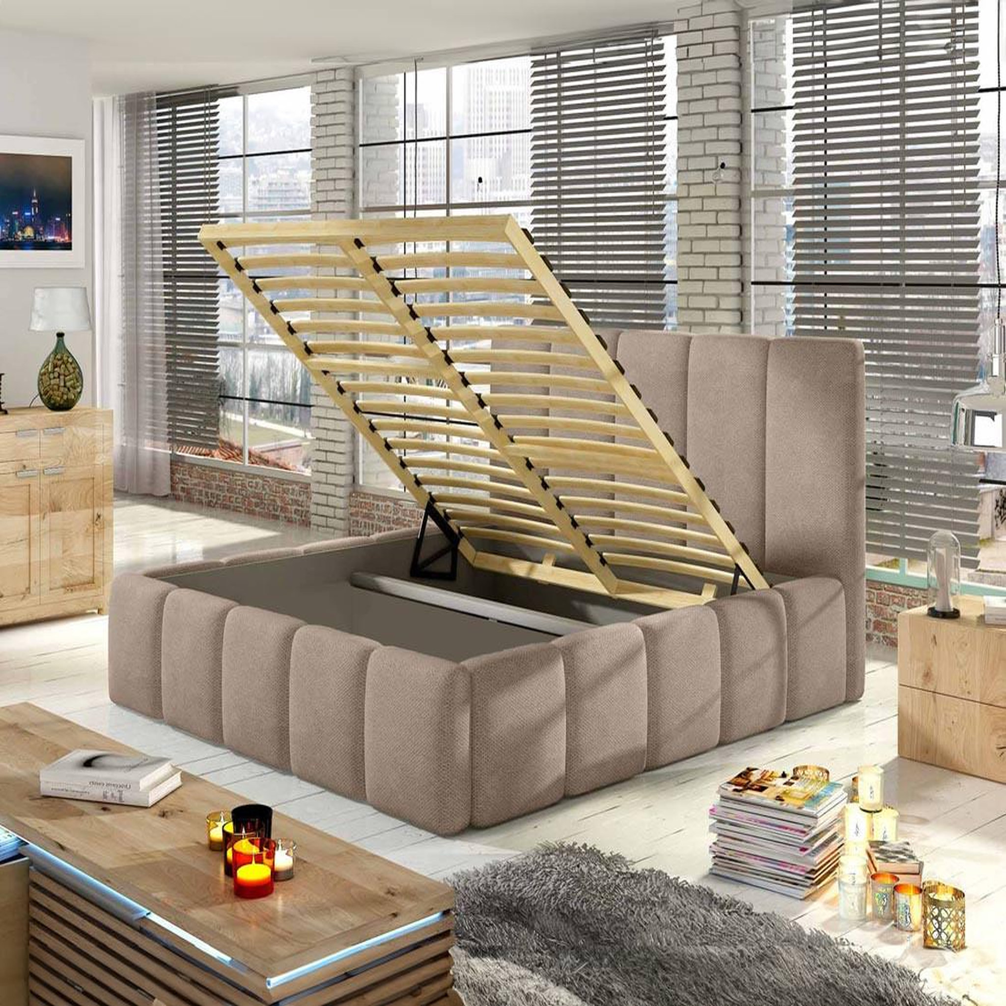 Voir la diapositive 2 : BEST MOBILIER Lucea - lit coffre - 180x200 - sommier inclus - en velours