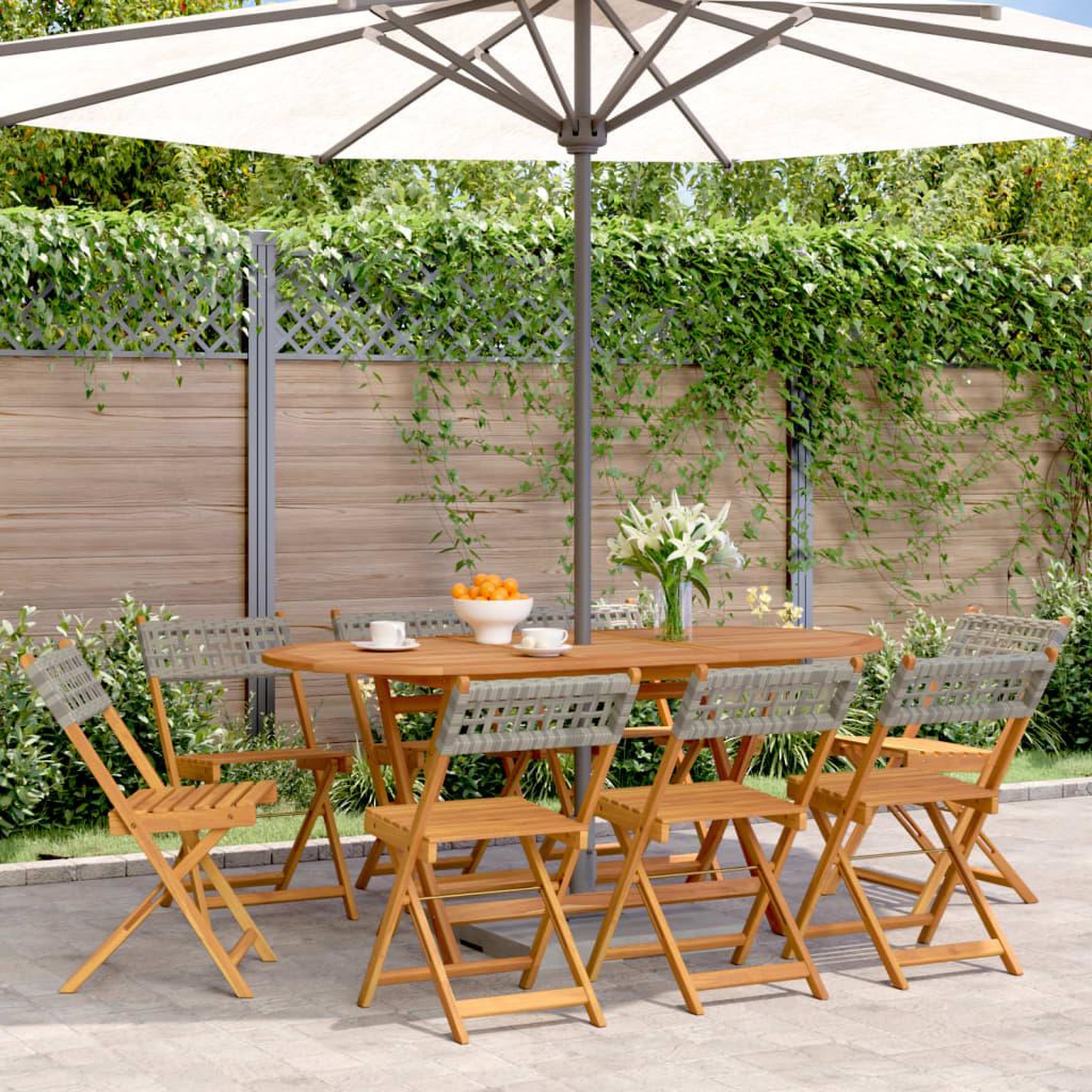 VIDAXL Chaises de jardin pliantes lot de 8 gris poly rotin bois massif