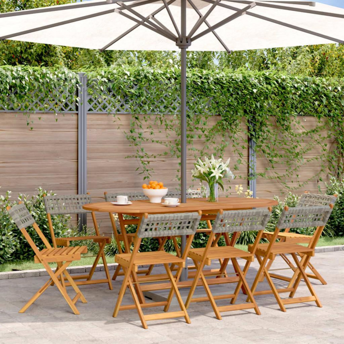 VIDAXL Chaises de jardin pliantes lot de 8 gris poly rotin bois massif