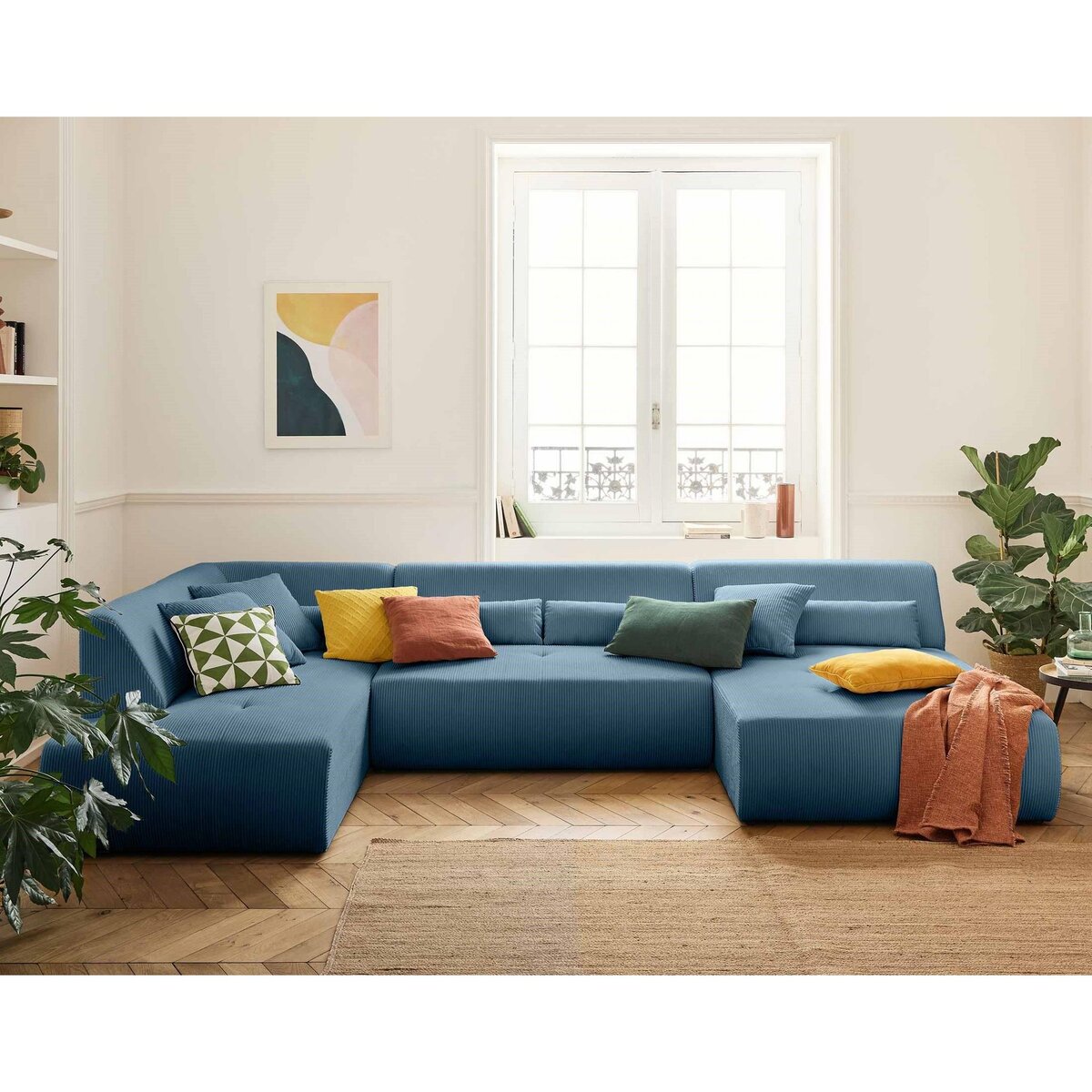 LISA DESIGN Onyx - canapé panoramique modulable d'angle gauche 7 places - en velours côtelé