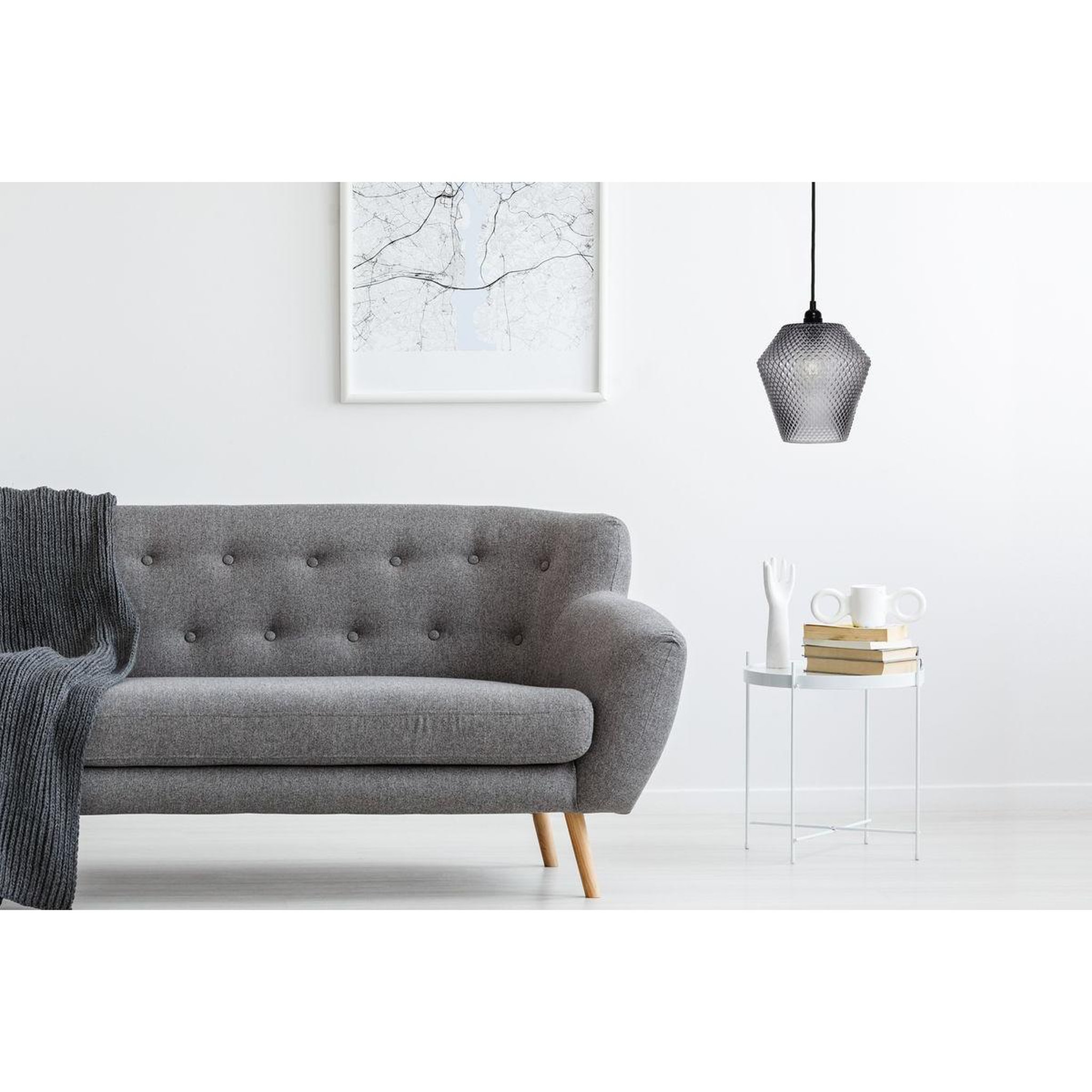 Voir la diapositive 2 : Paris Prix Lampe suspension en verre  nomi  27cm gris