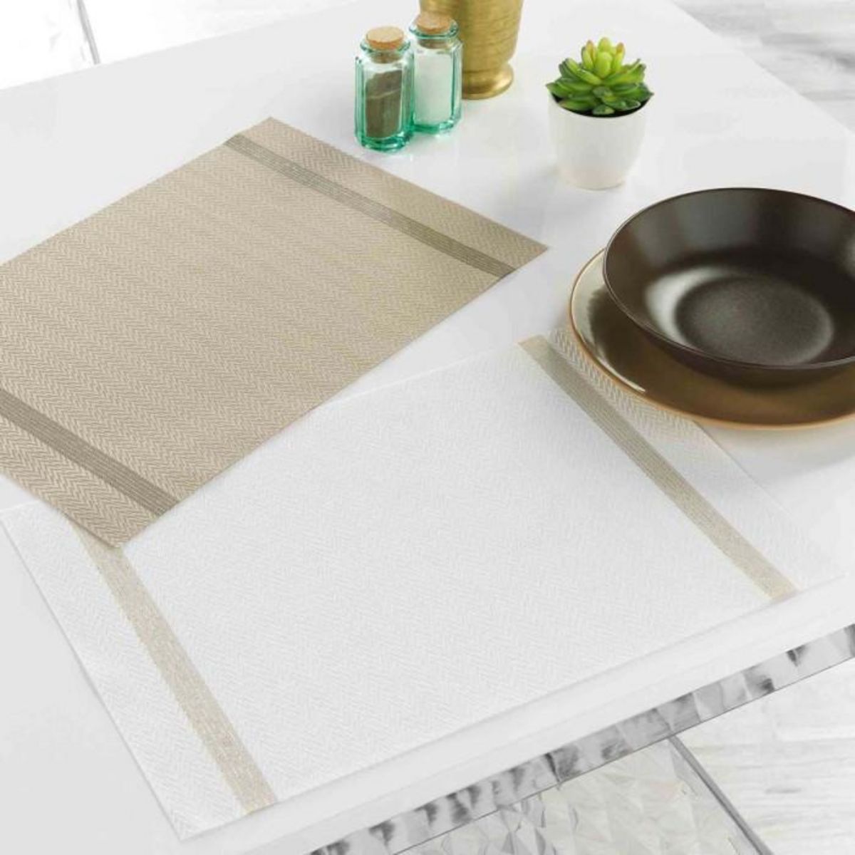 Paris Prix Set de Table Déco  Goldira  30x45cm Taupe & Or