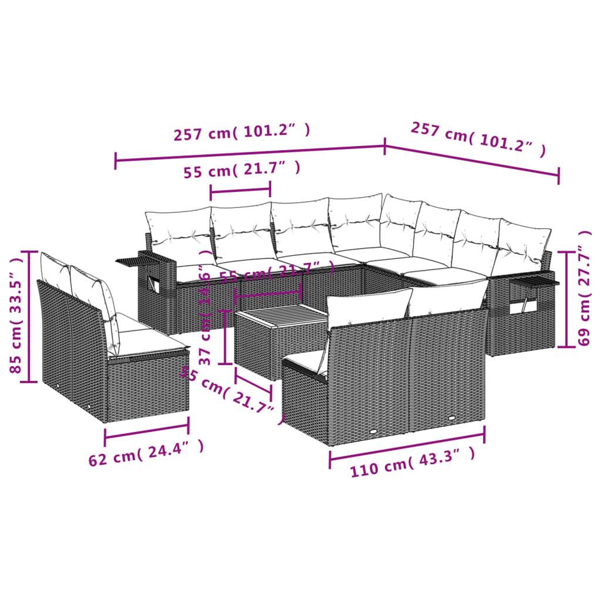 Voir la diapositive 3 : VIDAXL Salon de jardin 12 pcs avec coussins noir resine tressee