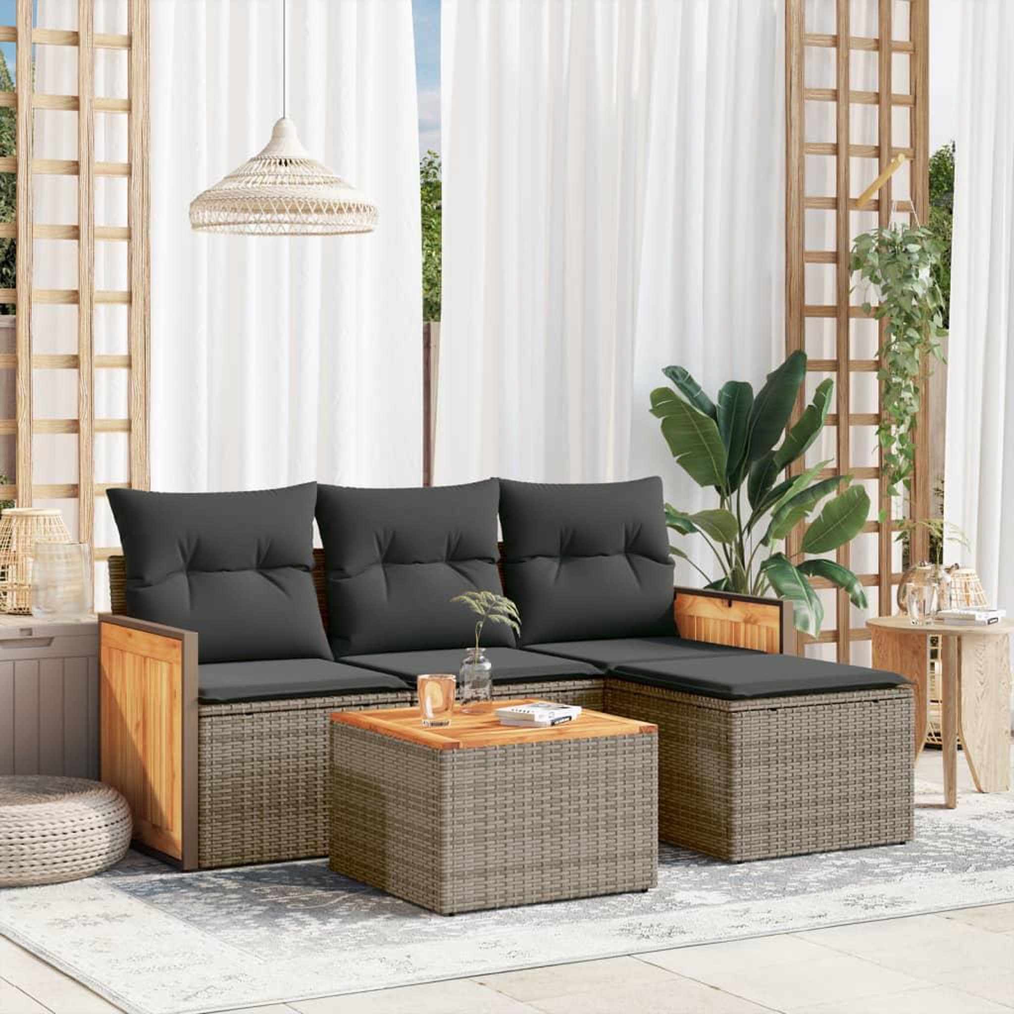 VIDAXL Salon de jardin 5 pcs avec coussins gris resine tressee