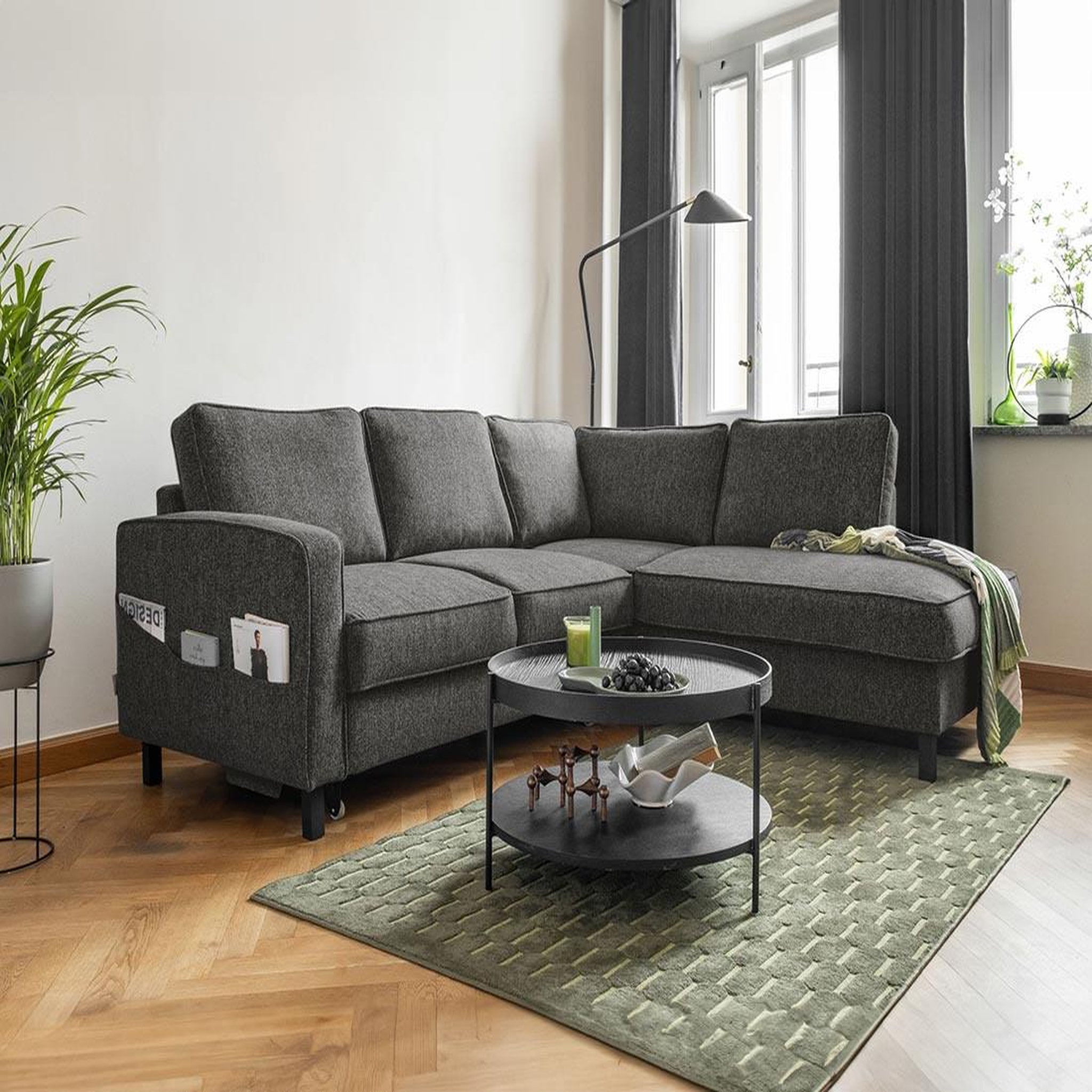 Voir la diapositive 2 : BEST MOBILIER Molly - canapé d'angle droit 5 places convertible en tissu