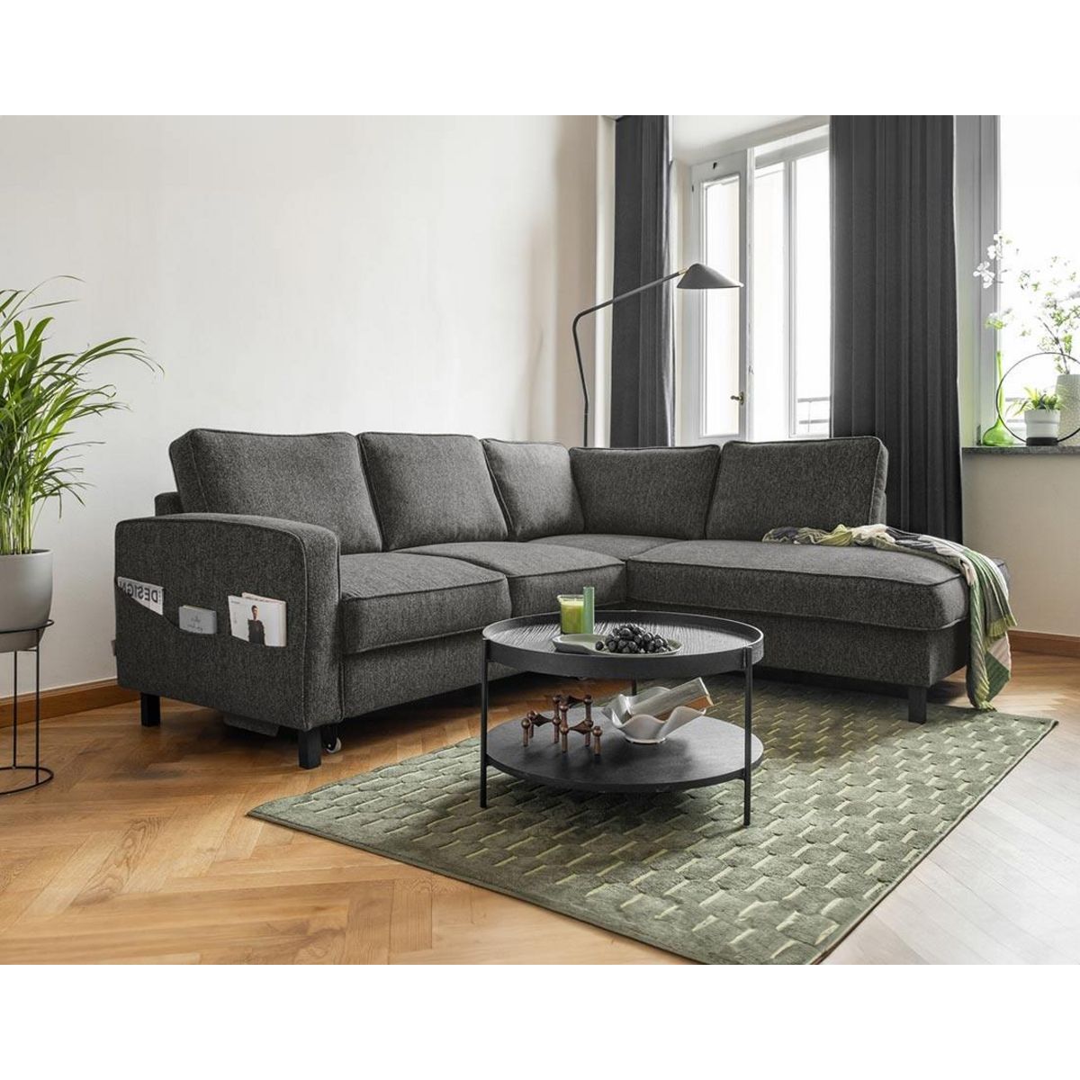 BEST MOBILIER Molly - canapé d'angle droit 5 places convertible en tissu